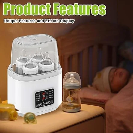 Scaldabiberon 8-in-1 per bambini, sterilizzatore per biberon, scaldabiberon rapido, scaldabiberon per latte per neonati, scaldavivande rapido per bambini e scongelamento con display LCD, riscaldatore