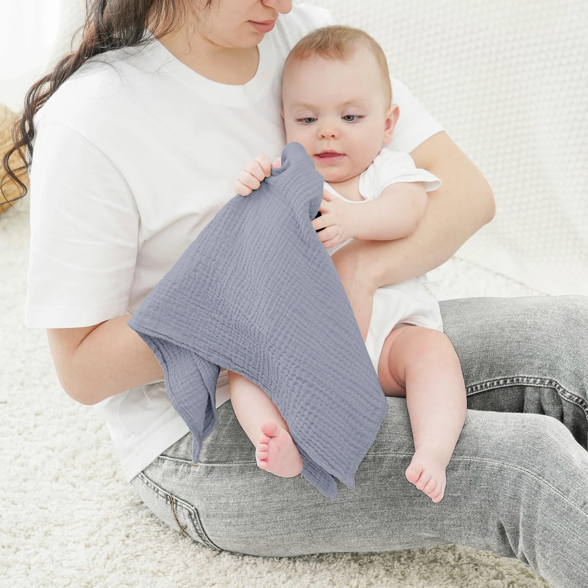 bearmoss Bambino in Mussola Per Neonati Set 6 Pezzi,100% cotone Super Morbido Assorbente in Mussola A Grana Per Neonati Per Bambine E Ragazzi 60x60CM (Blu-verde)