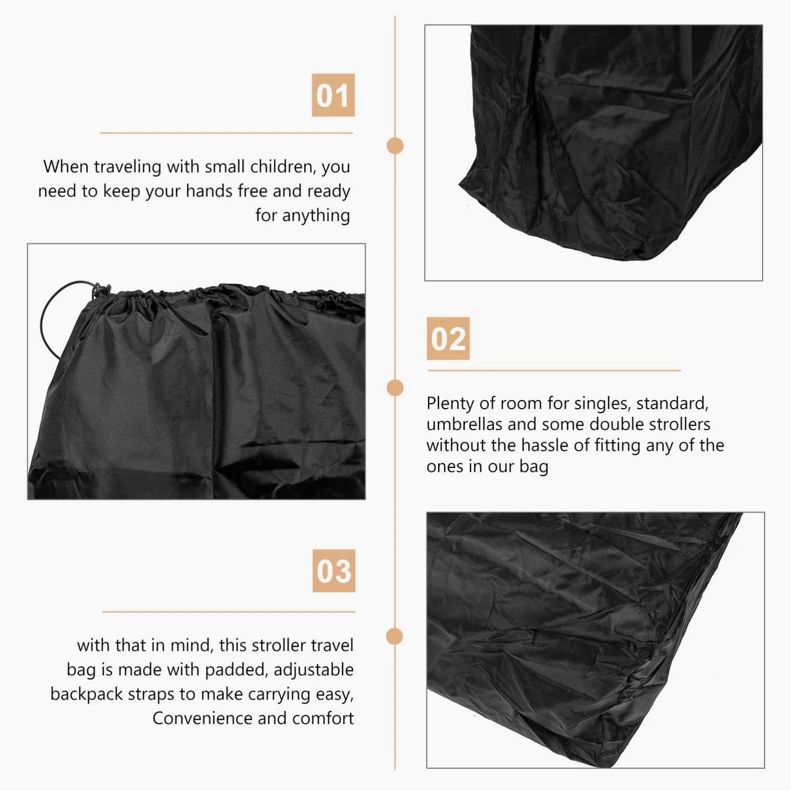 Sacca Porta Passeggino da Viaggio per Aereo in Nylon Nero | Doppie Tracolle, Chiusura a Coulisse Bloccabile, Cuciture Rinforzate per Maggiore Protezione e Trasporto Comodo