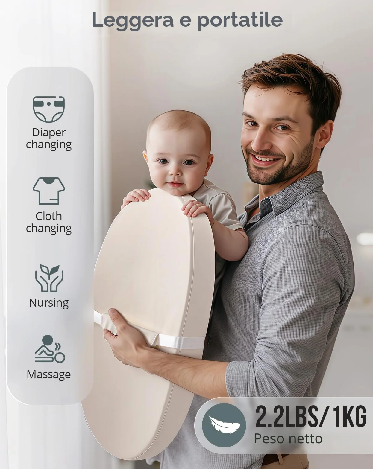 COMOMY Materassino Fasciatoio in Pelle Vegana, 80 x 40 cm, Impermeabile e Lavabile, con Cintura di Sicurezza e Design Antiscivolo, Morbido Cuscino per Fasciatoio Leggero (Beige)