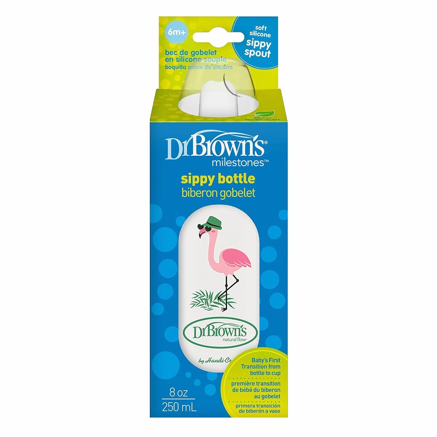 Dr.Browns SB81094 Borraccia standard da 250 ml con bocchino in silicone antigoccia fenicottero