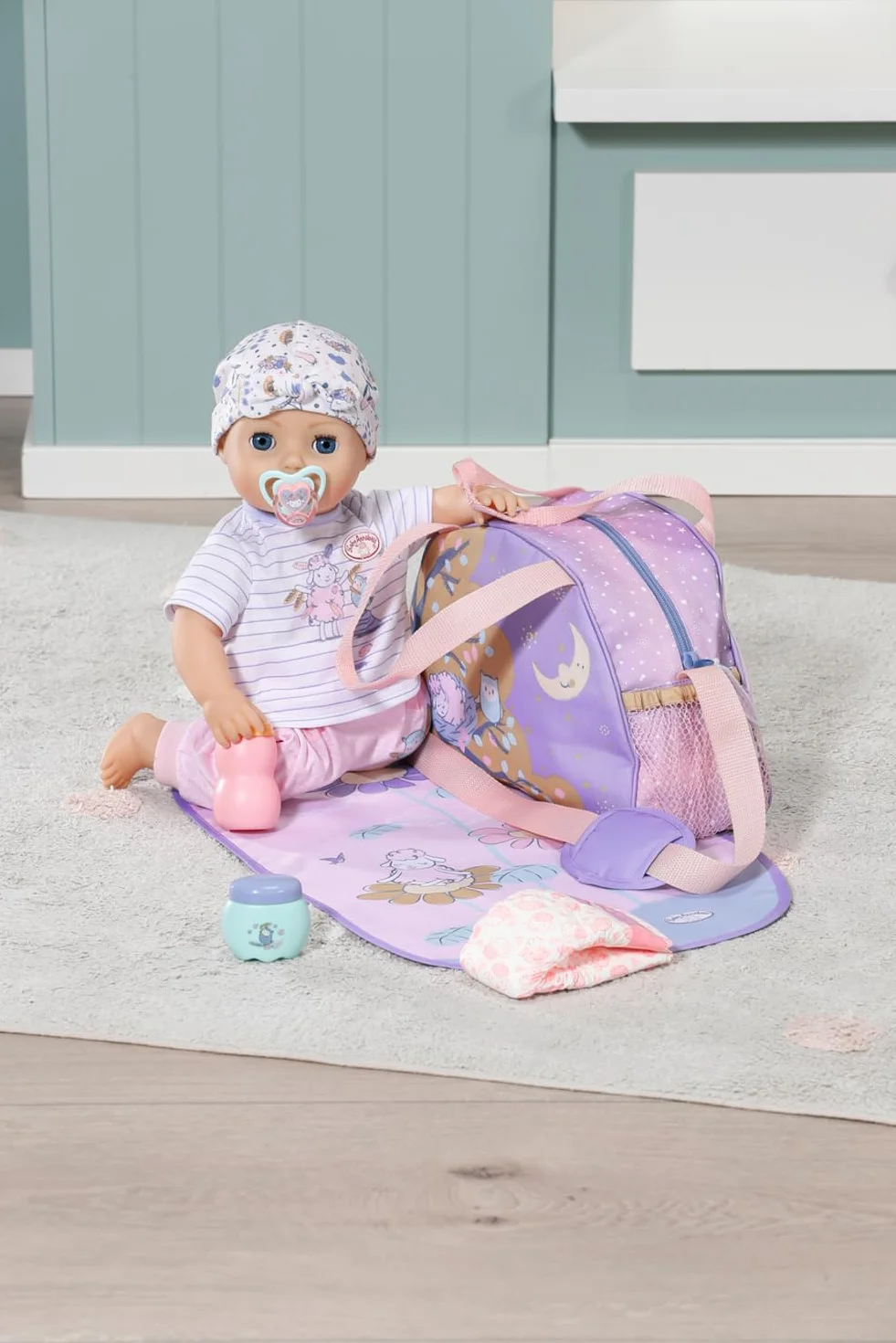 Baby Annabell Borsa fasciatoio 707432 - Borsa portaoggetti con cinghie per gli elementi essenziali 36 e 43 cm - Bambola non inclusa - Età: 3+ anni