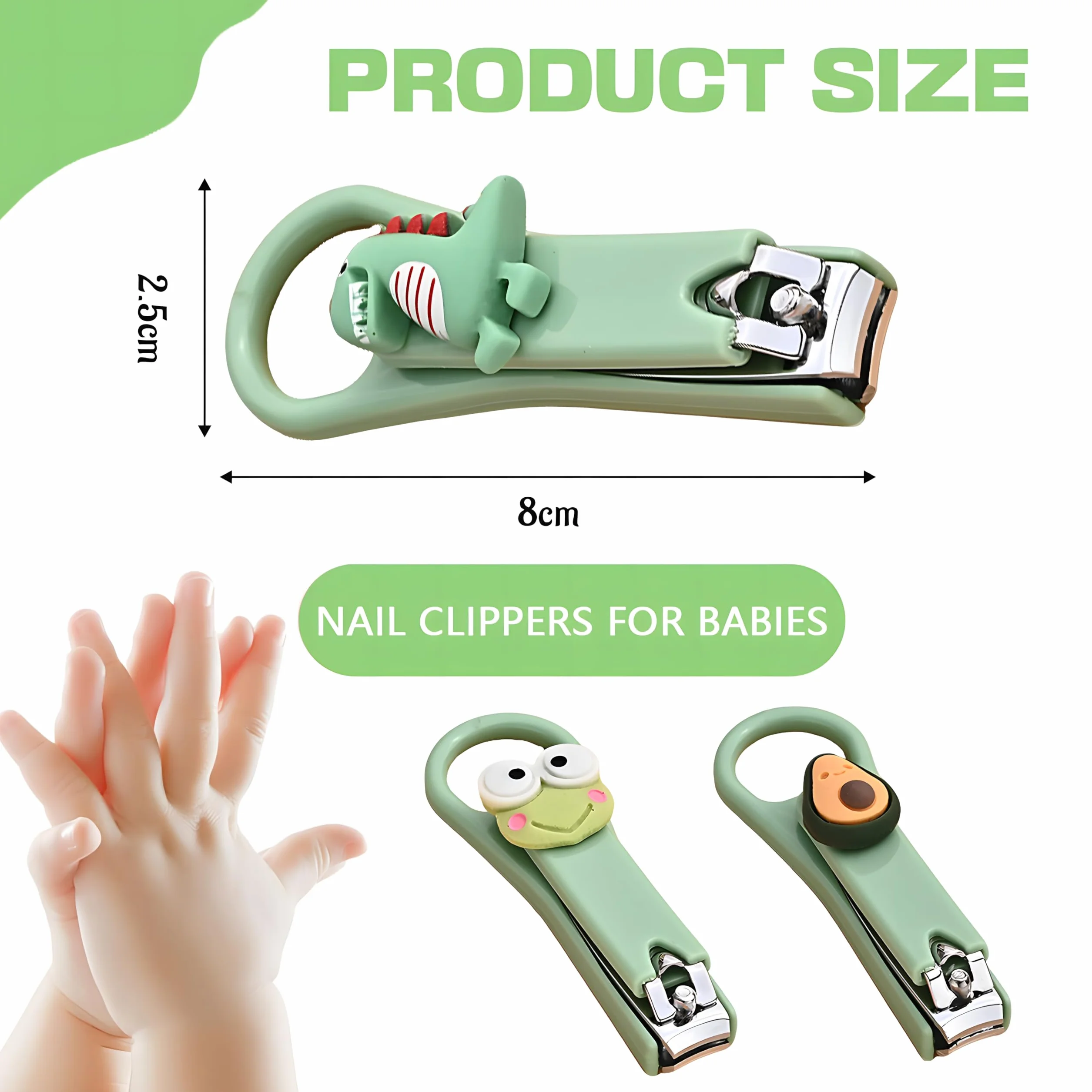 Set di 3 tagliaunghie per bambini, in acciaio inox, adatto per neonati, neonati e bambini, tagliaunghie (verde)