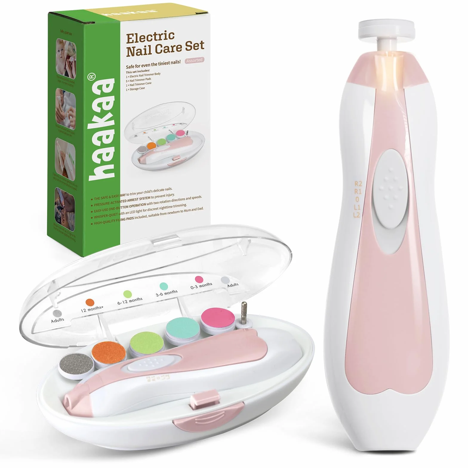 haakaa Tagliaunghie Neonato, Multifunzione Tagliaunghie Bambini Set, Tagliaunghie Elettrico Lima Unghie per Bambini, 6 in 1, con LED Light