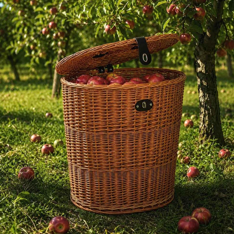 Gerla Zaino Vimini Grande con Coperchio e Tracolle 52x40 h51 Funghi