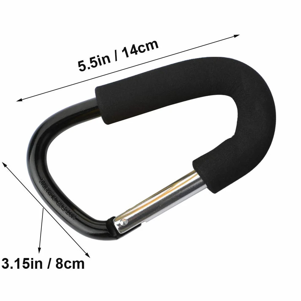 GTIWUNG 2 Pezzi Gancio Universale Passeggino, Moschettone a Gancio Multiuso, Aggancio per Borse con Imbottitura di Protezione, Gancio per Passeggino, Clip Hook Stroller Organizer, Nero