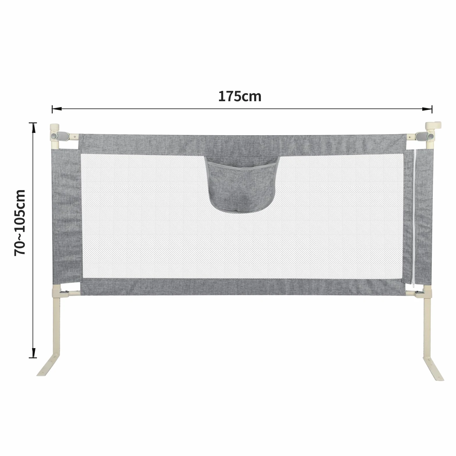 Barriera per letto per bambini da 175 cm, protezione contro le cadute, barriera di sicurezza per bambini con 10 altezze regolabili, telaio in metallo, pieghevole, stabile e durevole