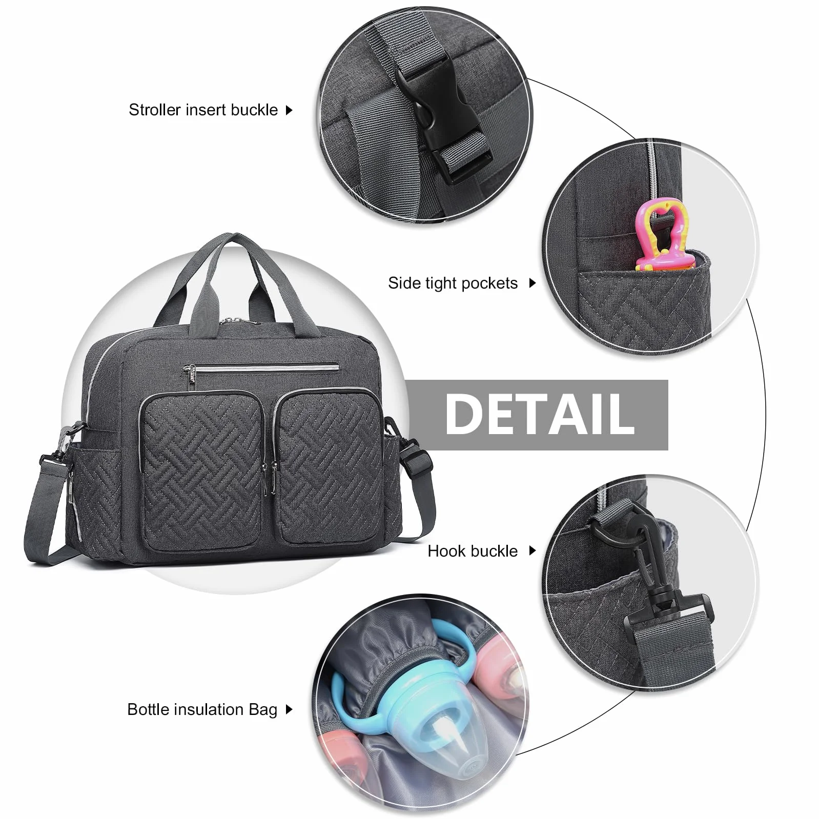 KONO Borsa Fasciatoio Passeggino Neonato, Grande Capacità e Impermeabile con Fasciatoio Portatile e Ganci Passeggini, Leggera per Viaggi Ospedale Parto Aereo, Ideale per Mamma e Papà