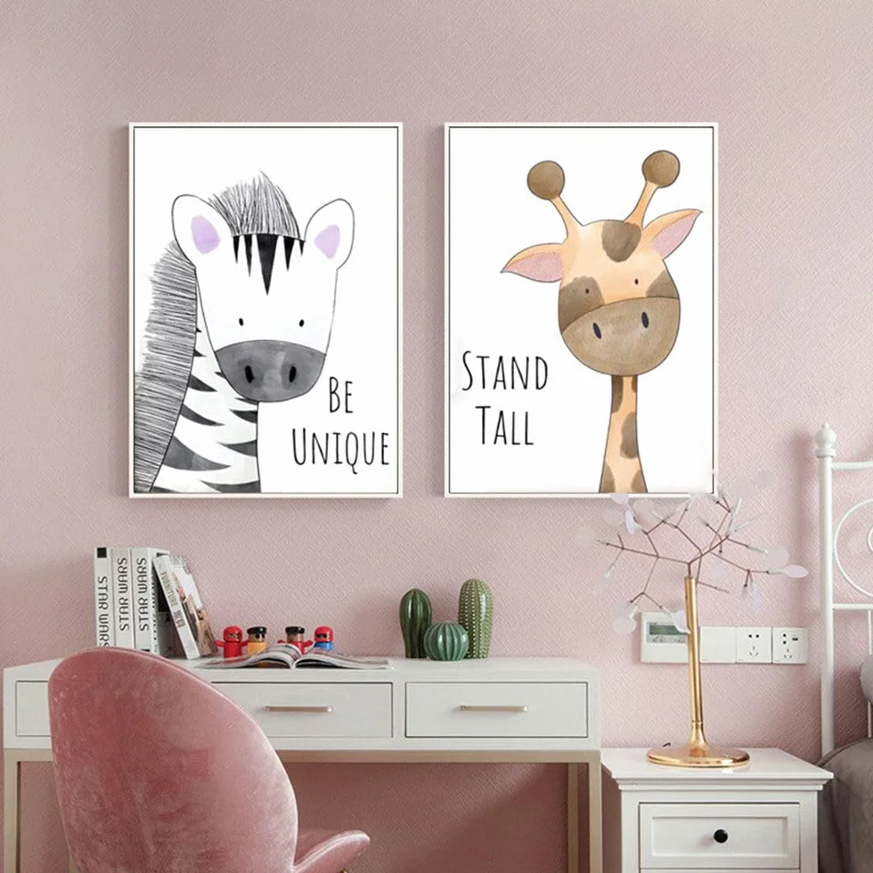 Hwtcjx Set di 6 immagini per la Cameretta dei Bambini, Quadri Cameretta Bambino, Decorazione per Bambini, Quadri per Camera Bambini, Animali Della Foresta, Safari, Senza Cornici (20 x 30 cm) (Set 1)