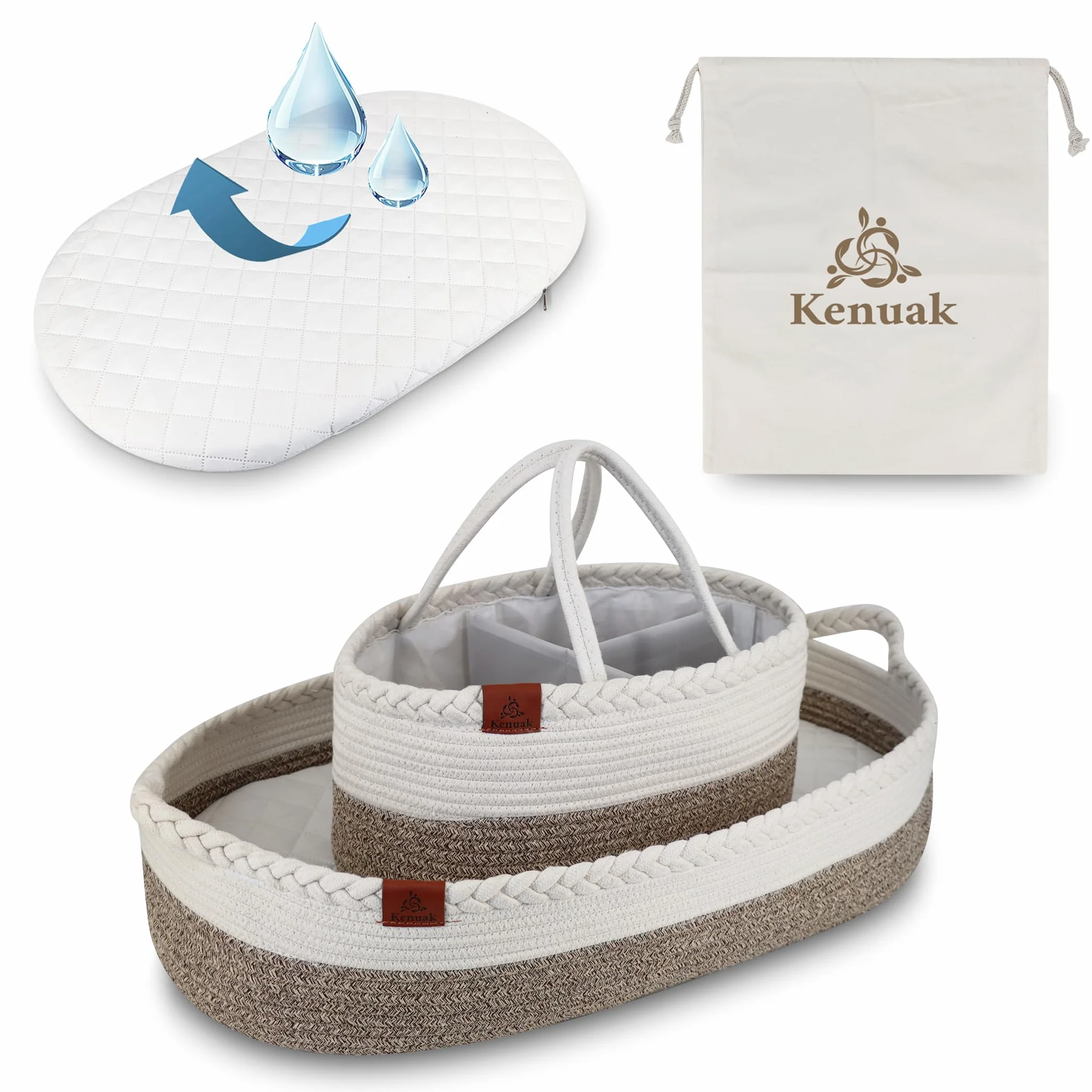 Cesta Fasciatoio per Bambini, Cestino per Neonati Portatile con Materasso Impermeabile, Cestino Fasciatoio con Materasso Impermeabile e Rivestimento Sfoderabile, Moses Cestino (terre)