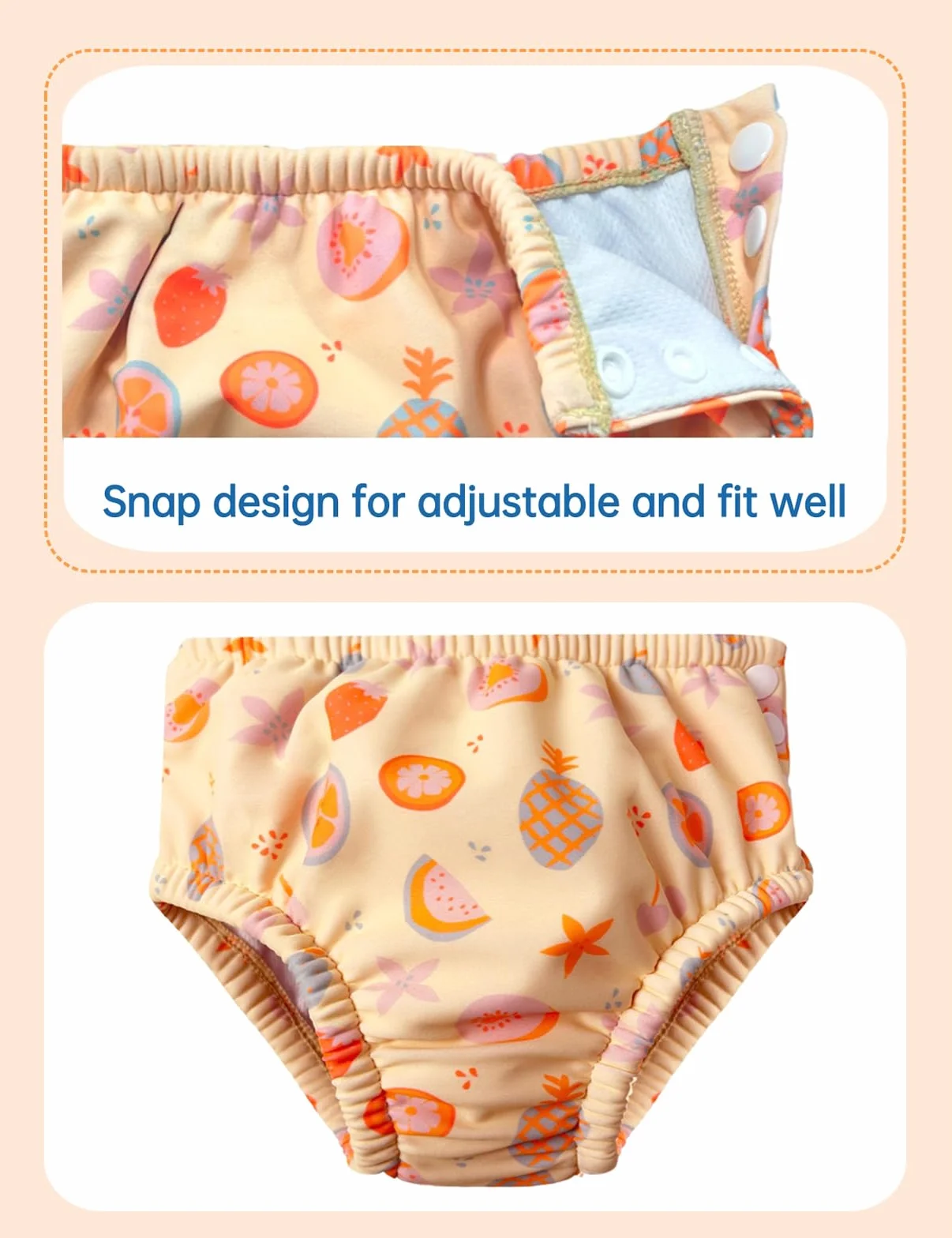 weVSwe Pannolino Da Bagno Riutilizzabile Per Neonate Upf 50+ Pannolino Da Nuoto Per Neonati Lavabile Assorbente Per Bambini Piccoli Lezione Di Nuoto Frutti Arancioni 0-6 Mesi