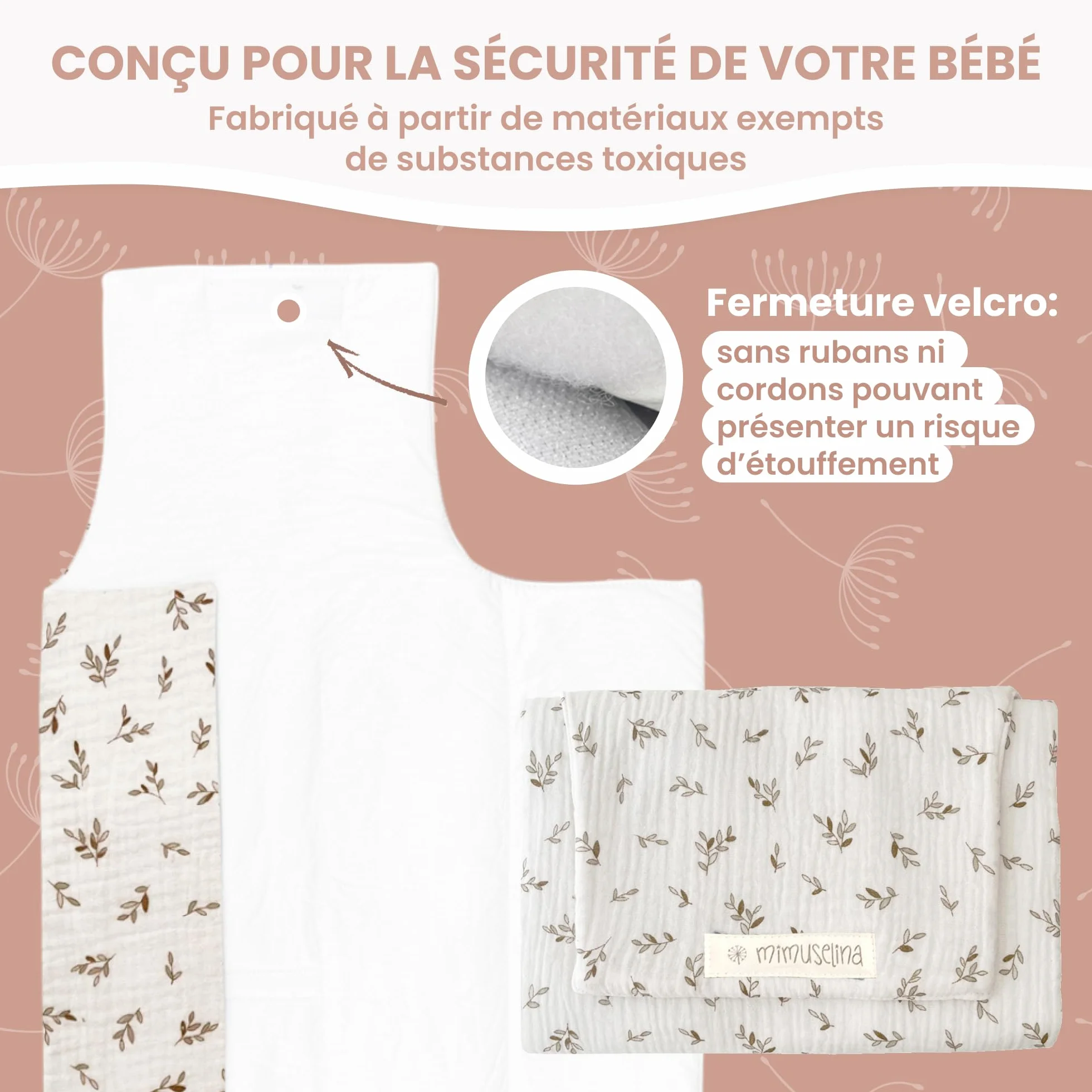 MIMUSELINA Set Fasciatoio Portatile Neonato e Borsa per Pannolini | Fasciatoio da Viaggio Pieghevole, Impermeabile e Leggero | Esterno 100% Cotone | Ideale come Regalo Neonato | Fatto a Mano in Spagna