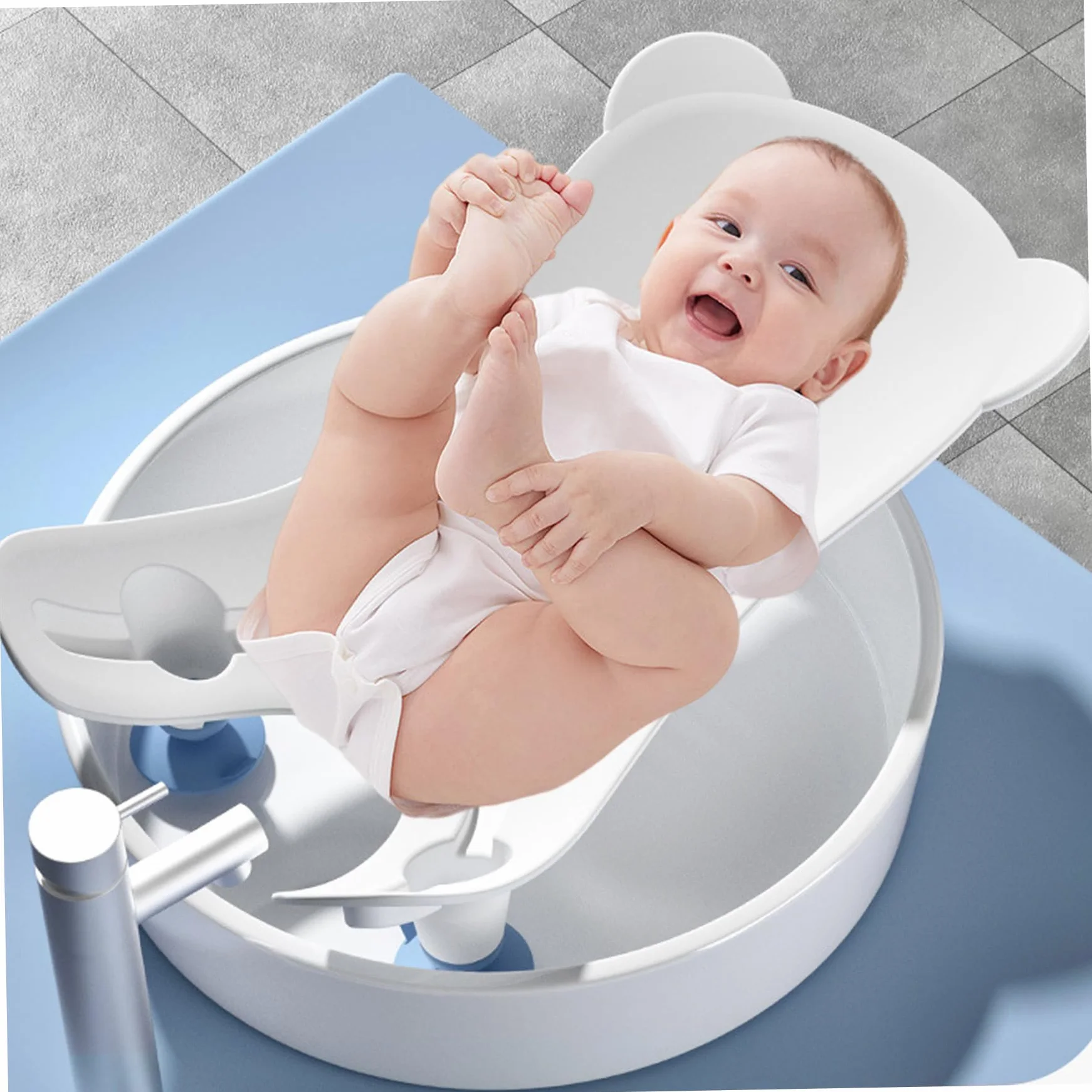 Lavandino da bagno per bambini con ventosa, lavandino dal design ergonomico portatile per bagnetto, strumento di lavaggio sicuro per supporto per natiche in PP per vasca da bagno per uso quotidia..