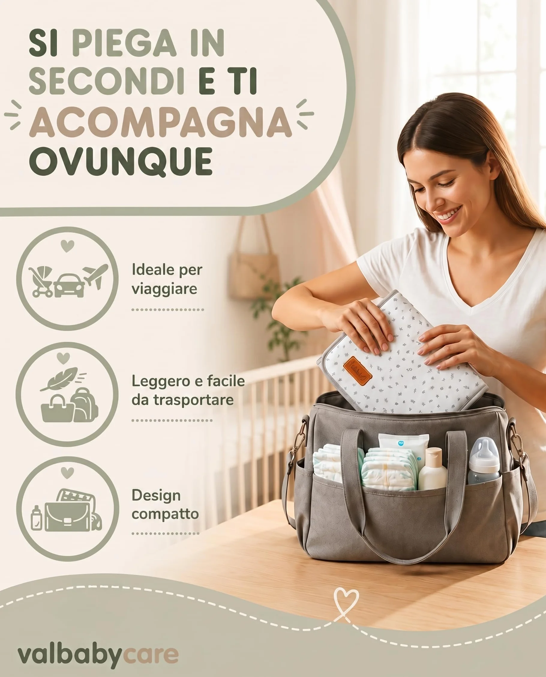 Fasciatoio Portatile Neonato Impermeabile Pieghevole Lavabile per Lavatrice Cambio Pannolino Neonati Accessori Idea Regalo Nascita Neo Mamma Regali Baby Shower Bimba Changing Mat Baby Valbaby