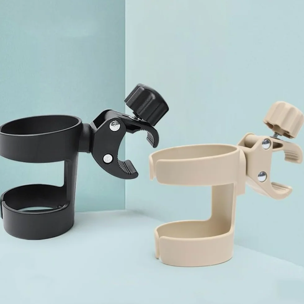 Portabicchier per Passeggino Universale, Antiscivolo, Rotazione a 360°, Portabottiglie per Biciclette, Carrellini, Deambulatori e Sedie a Rotelle (Nero)