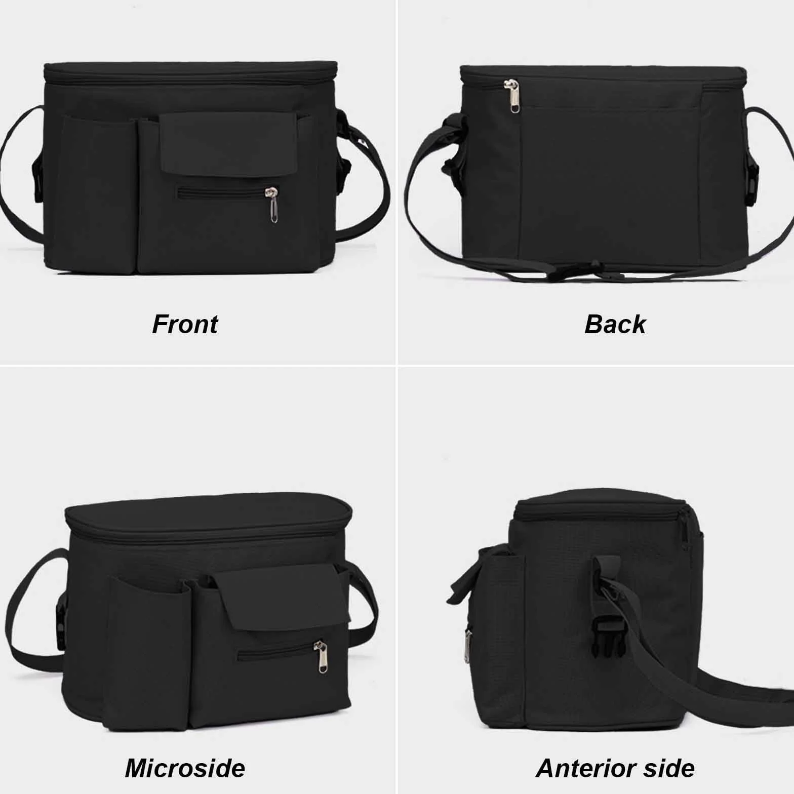 BouGPeng Borsa Organizer per Passeggino con Cerniera e Tracolla e Portabicchieri Universale Portaoggetti da Appendere Passeggino Impermeabile Nero Organizzatore per Passeggino Bambini