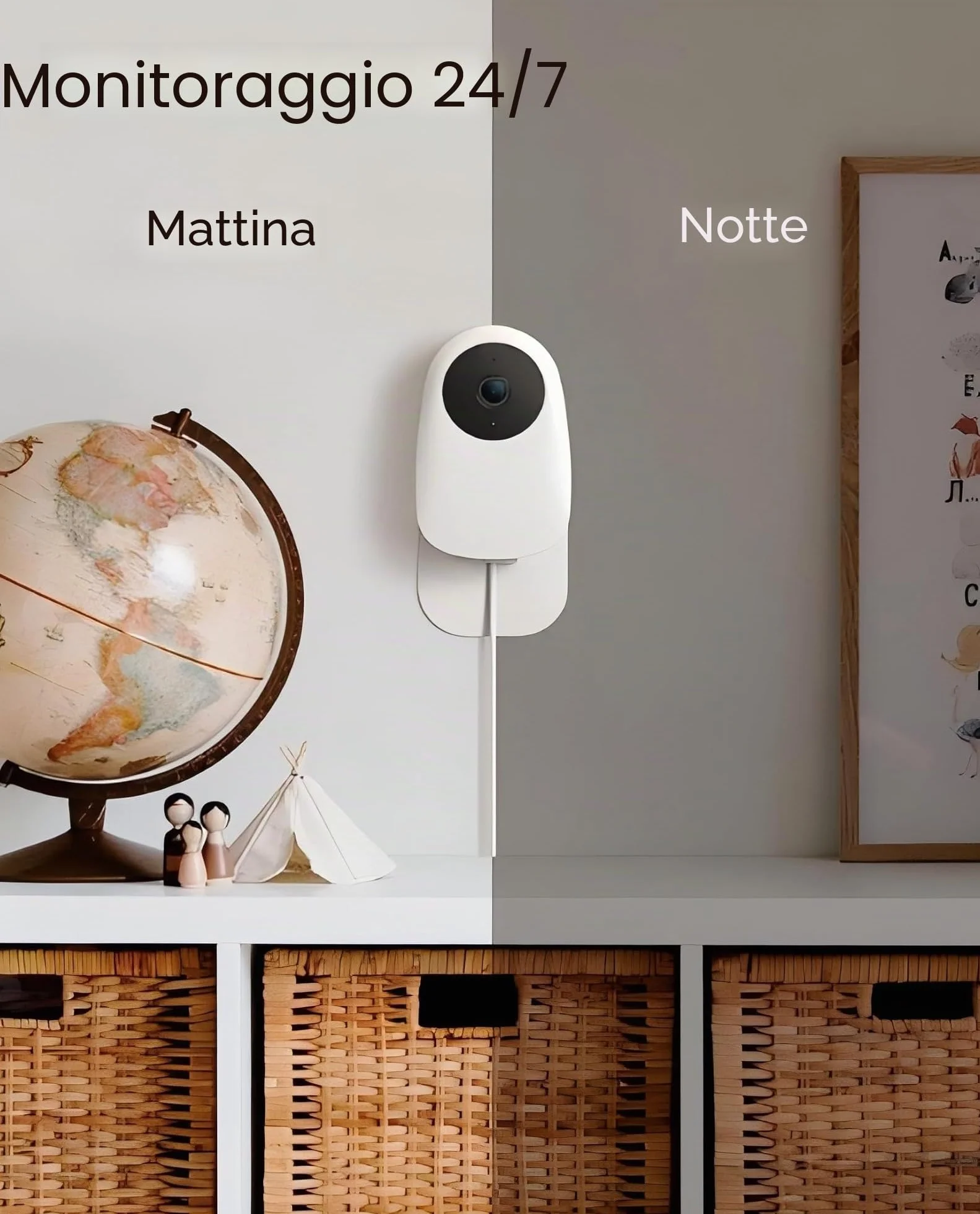[Esclusiva Amazon] Nooie 2K Baby Monitor con Micro SD Card, Visione Notturna Rilevazione di Movimento e Suono 2.4G WiFi, per Baby Nanny Anziani e Monitoraggio Animali Domestici, Funziona con Alexa