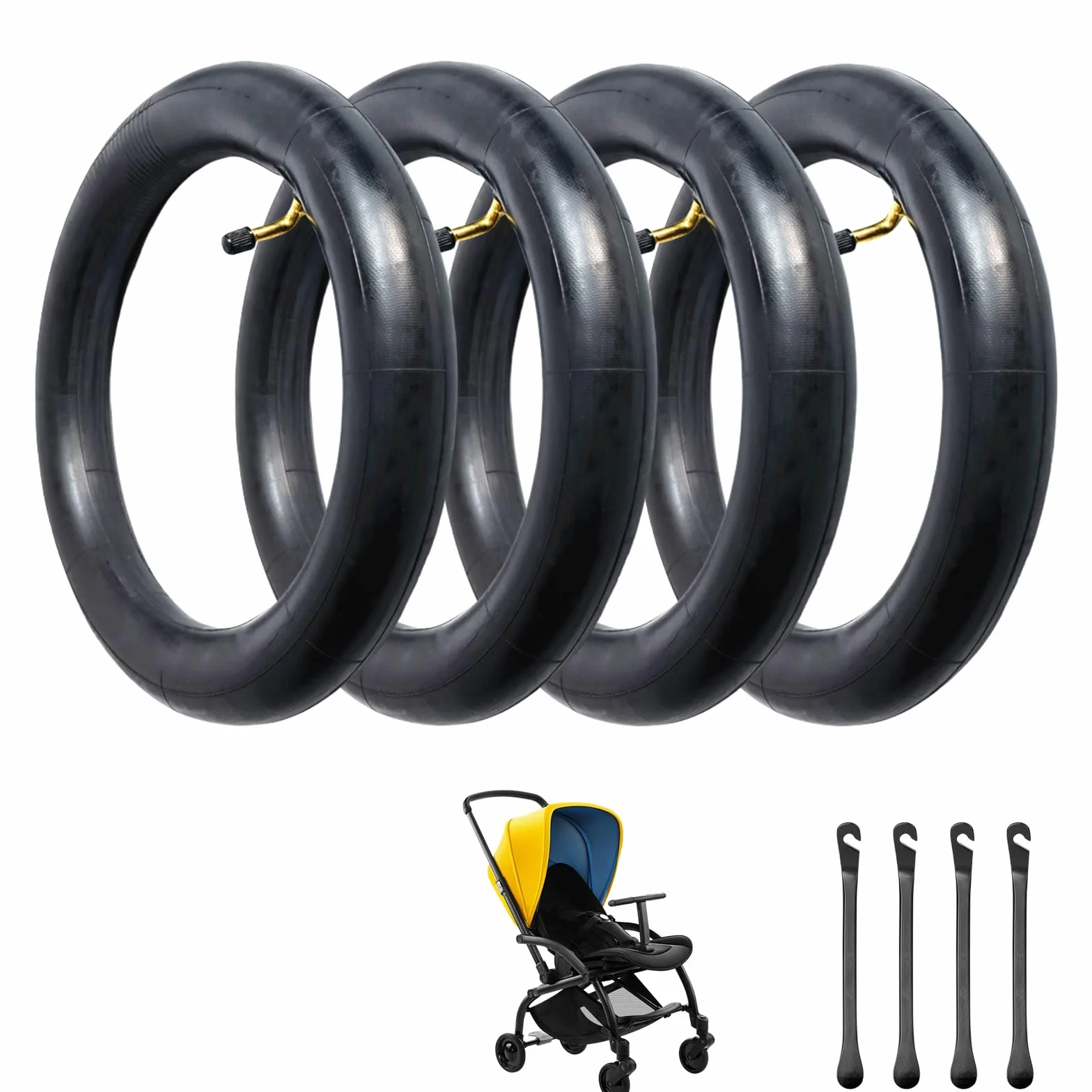 Camera D'aria Passeggino, 4 Pezzi Doppio Spessore Ruote di Ricambio, Camere D'aria in Gomma per Scooter Elettrici, Fornita con 4 Leve per Pneumatici, per Scooter Elettrici, Passeggino, 12 1/2 x 2 1/4