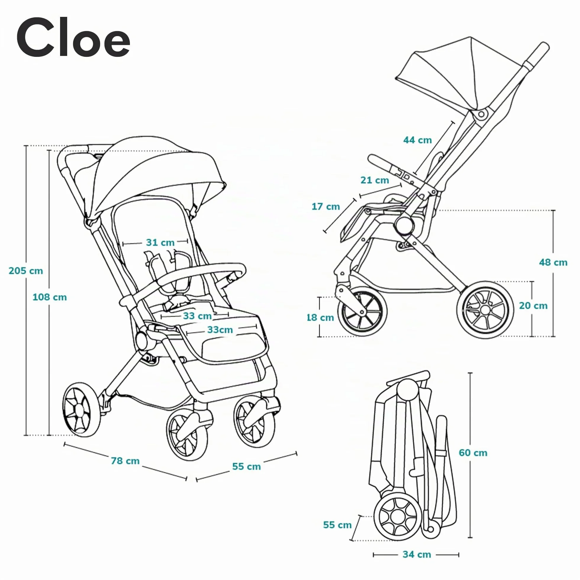 LIONELO Cloe Passeggino leggero e pieghevole per bambini da 0 fino a 22kg Schienale regolabile Posizione nanna Impermeabile, Cinture a 5 punti, Ruote XXL, Zanzariera, Portabicchieri (Momenti d'oro)