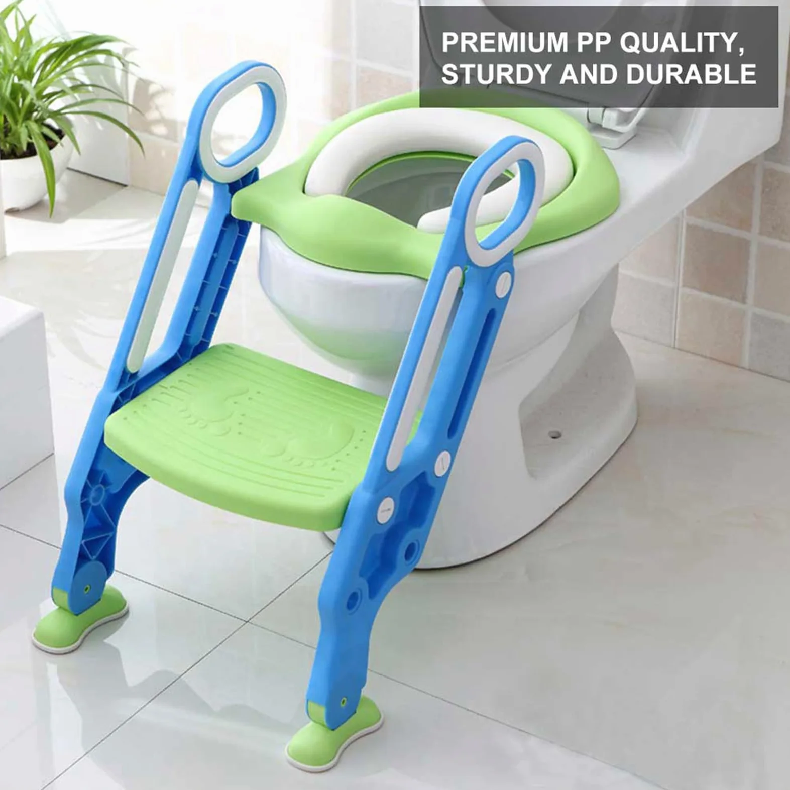 Marhynchus Seggiolino per Vasino per Bambini, Sedia da Toilette per Bambini, Scala di Sicurezza Regolabile, Sgabello con Imbottitura Morbida in PU, Doppio Bracciolo, Piedini Antiscivolo per (turchese)