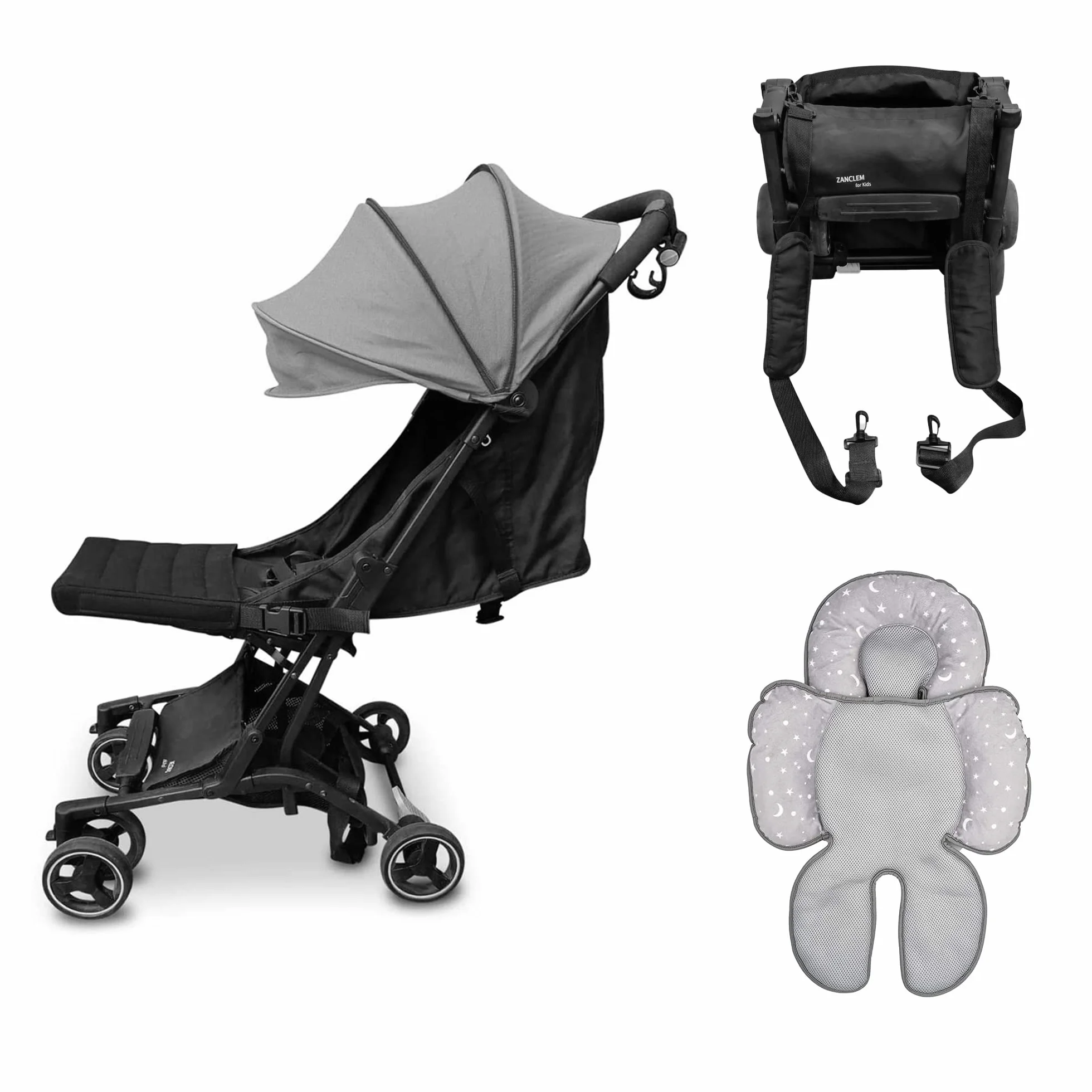 PassegginoPiuma0+ Kit Accessori Aggiuntivi per Trasformare il Passeggino Leggero Piuma 0+ di Zanclem dalla versione Standard nelle versioni Deluxe o Platinum (Grigio, Platinum)