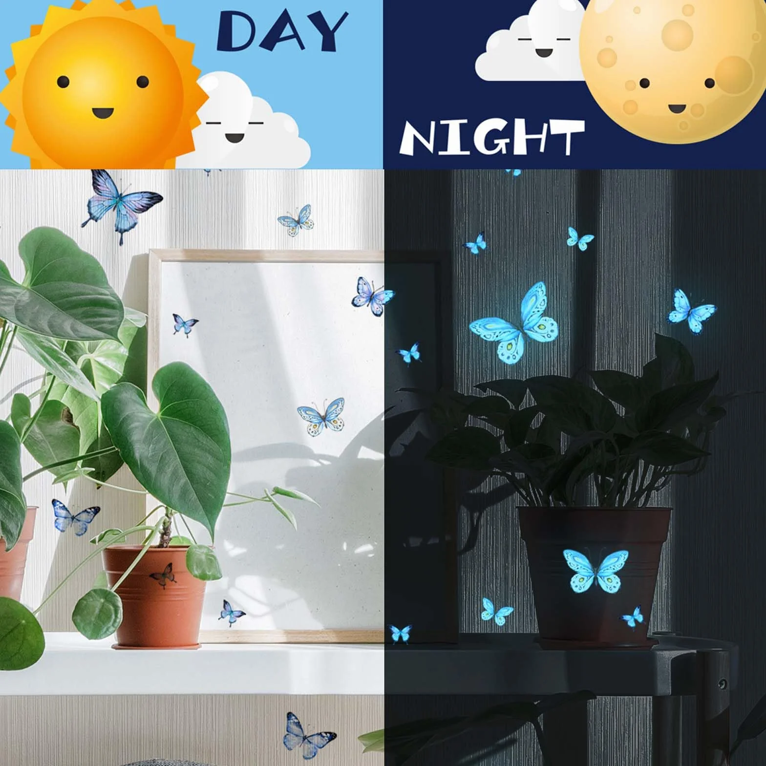 Adesivi Murali Luminose Fluorescenti al Buio, Stickers Murali Farfalla Decorazioni Parete Effetto Notte per Camera da Letto Soggiorno Cameretta Bambini Farfalle Decorative Blu