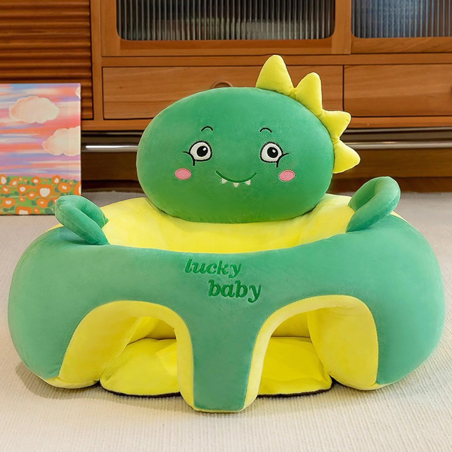 Seggiolino di supporto per bambini con animali dei cartoni animati, in peluche, per imparare a sedersi, lavabile, per schienale della testa, seduta (solo copertura)