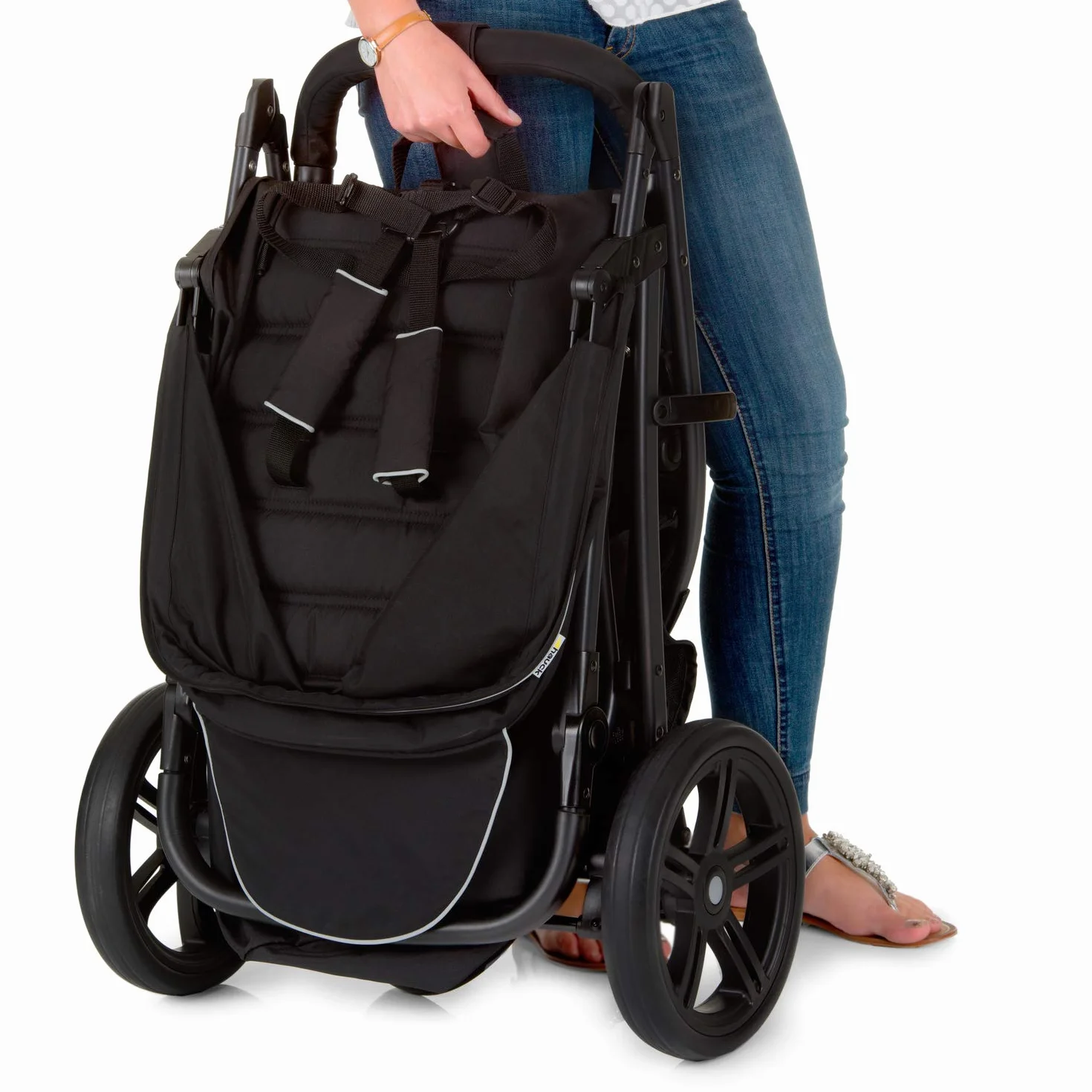 Hauck Passeggino Tre Ruote Rapid 3 per Bebè e Bambini dalla Nascita, Posizione Nanna, Portata 25 kg, Pieghevole Compatto, Regolabile in Altezza, Grandi Ruote, Grande Cesto, Nero