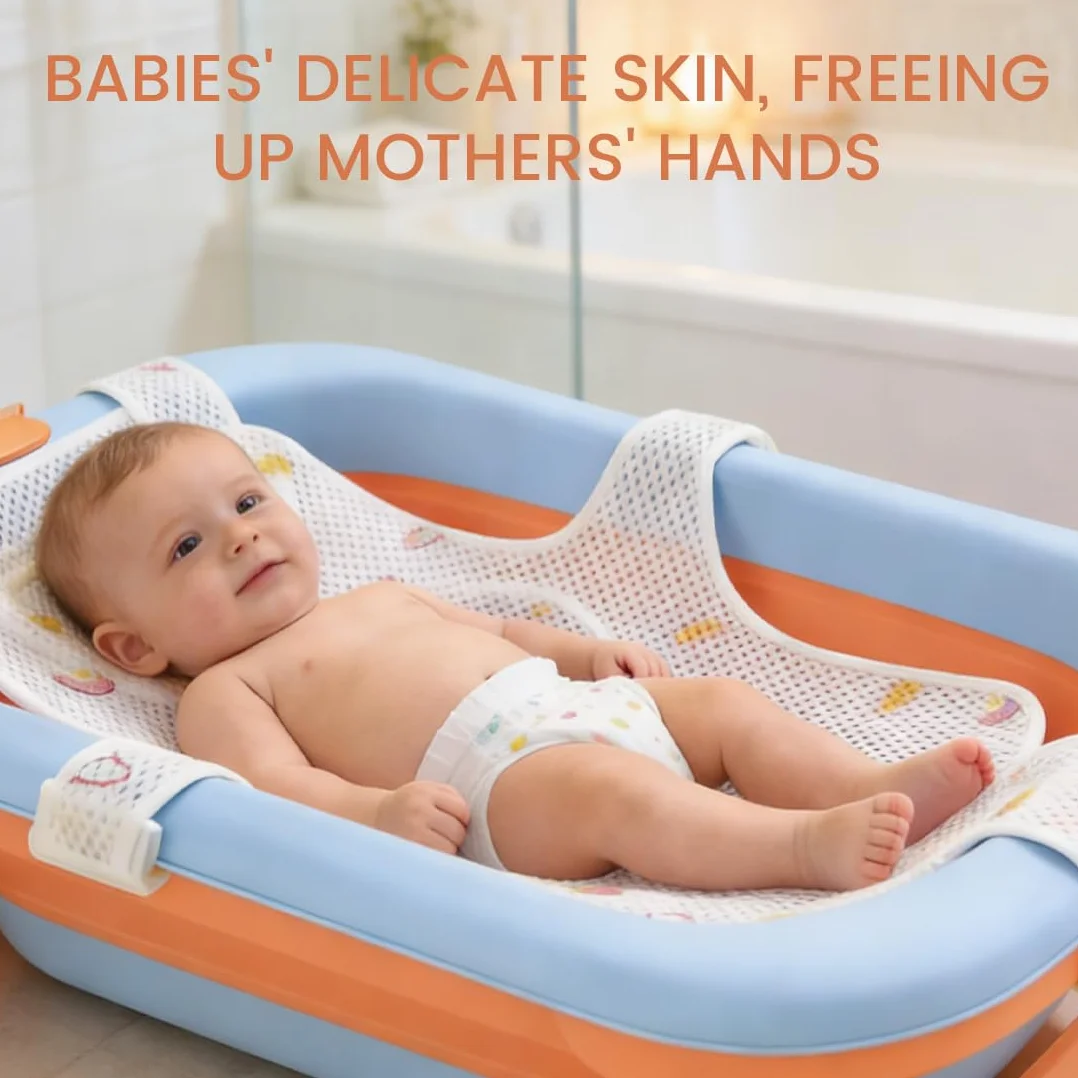 Cuscino per Bagnetto Neonato, Riduttore per Vasca da Bagno, Supporto da Bagno con 5 Cinturini Regolabili, Antiscivolo Rete Morbida e Traspirante, Adatto per Schiena e Collo