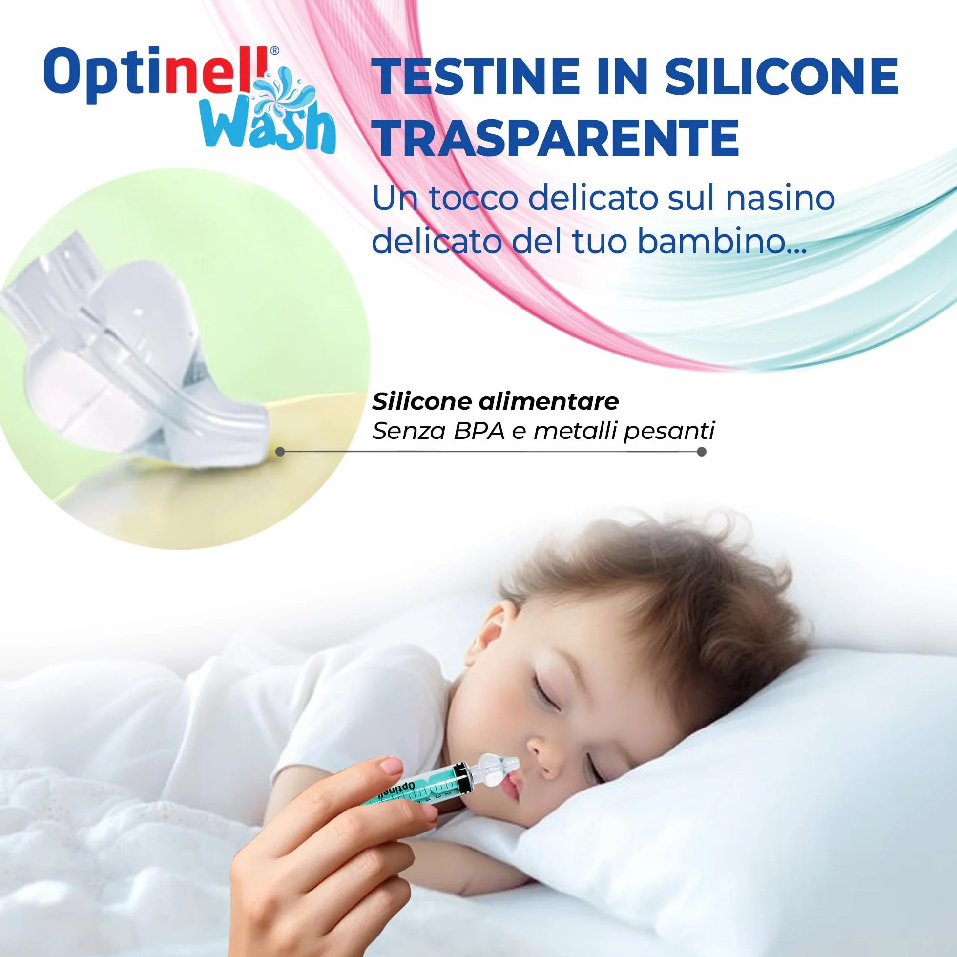 Optinell Wash – Siringa per Lavaggi Nasali Bambini 10ml con Beccuccio in Silicone Morbido | Kit Lavaggio Nasale per Neonato e Bambino | Senza BPA, Riutilizzabile, Igienico (2 Pezzi)