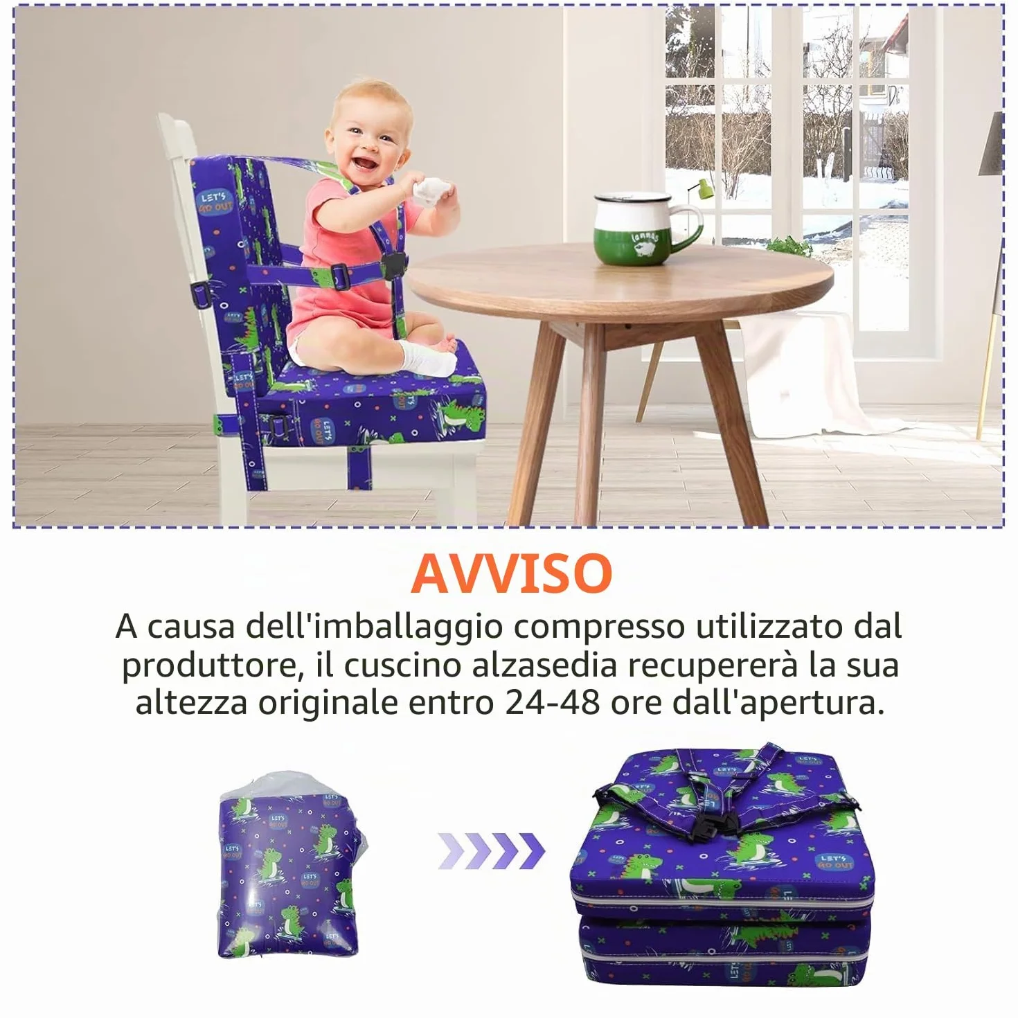 Rialzo da Sedia per Bambini, Cuscino Rialzo Sedia per Bambini Fibbia a 5 Punti Sicurezza più Forte 2 Pezzi (Blu)