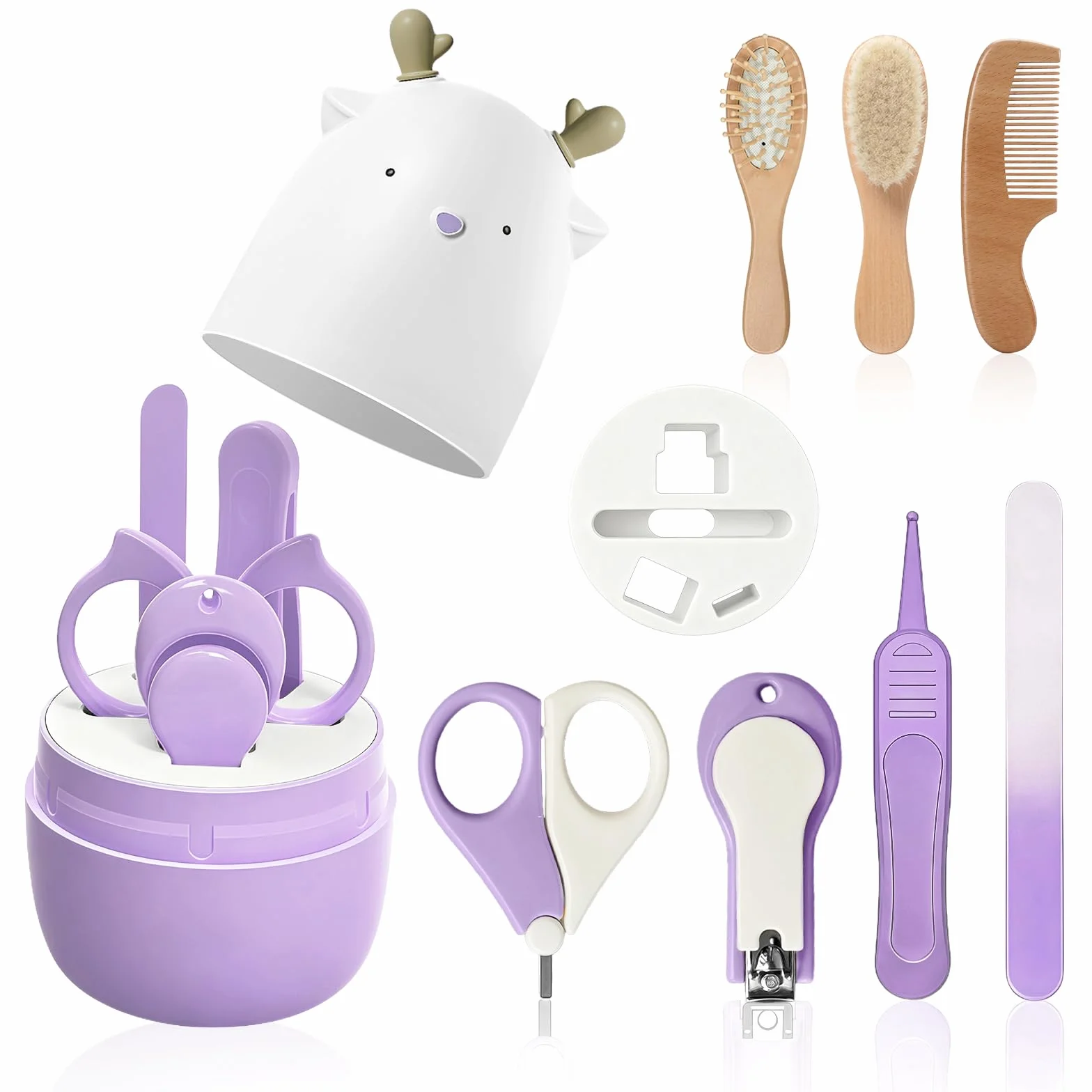Set per la Cura del Bambino 7 in 1 con Custodia Carina, Tagliaunghie, Forbicine, Lima, Pinzette e Sspazzola in Silicone, Set per la Cura del Bambino e Dei Neonati