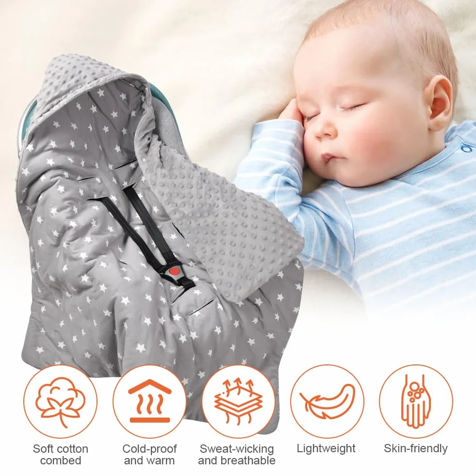 Aolso Baby Coperta trapuntata, 2pcs 100% Cotone Bifacciale Multifunzionale Coperta per seggiolino, con Cappuccio per Passeggini Marsupio, Copri marsupio(stile a cinque punti)