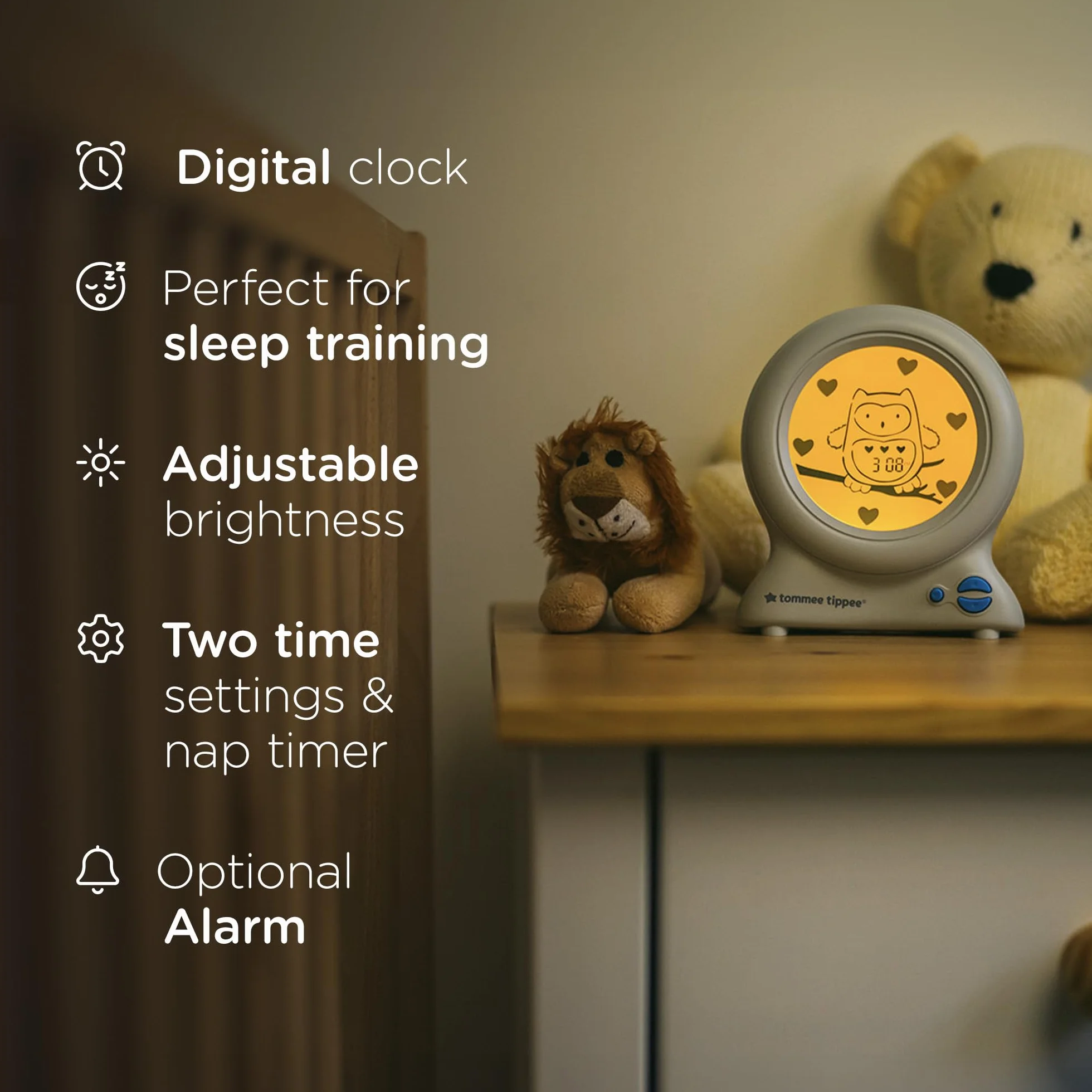 Tommee Tippee Groclock Sleep Trainer Orologio Sveglia e Luce Notturna per Bambini Piccoli Alimentazione USB