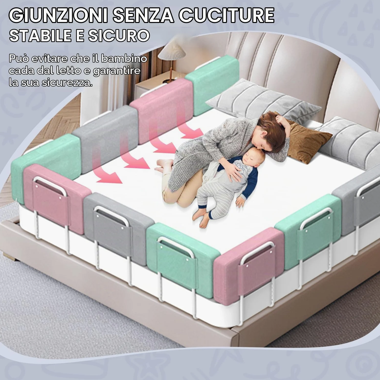 Sponde per letto bambini – Barriera letto sicurezza per bambini, protezione per letto matrimoniale e lettino, altezza regolabile 40-60 cm, rimovibile, portatile, grigio, 60cm