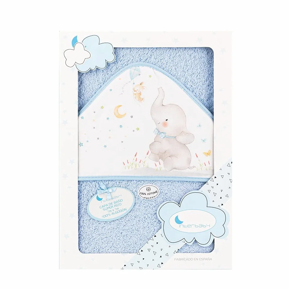 Interbaby Asciugamano con cappuccio per neonato ELEFANTE in blu - 560 g