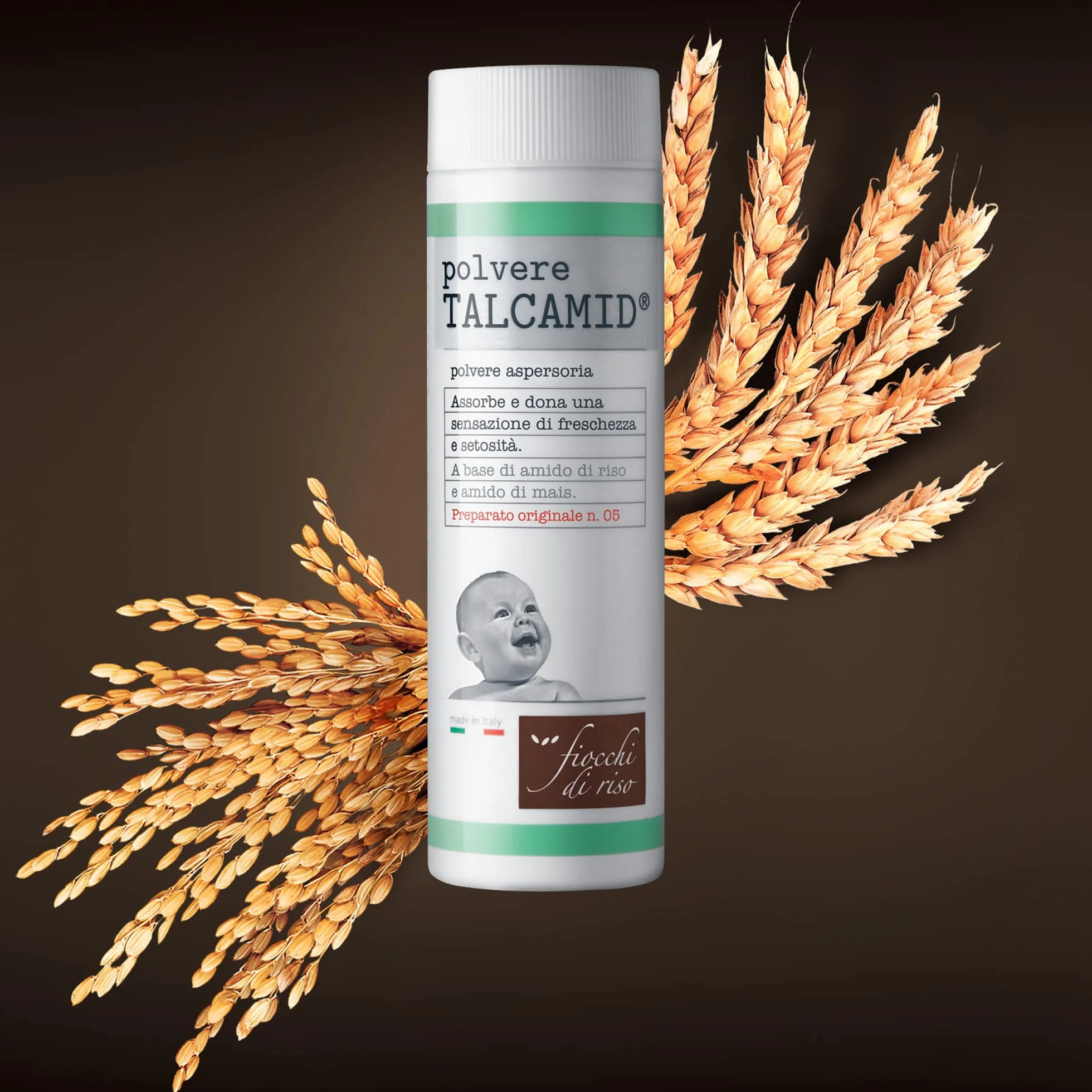 Fiocchi di Riso - Polvere TALCAMID - 50g - SUDORAZIONE E SUDAMINA - Coadiuva il trattamento della sudamina, ideale per la cute dei neonati, infanti e bambini.