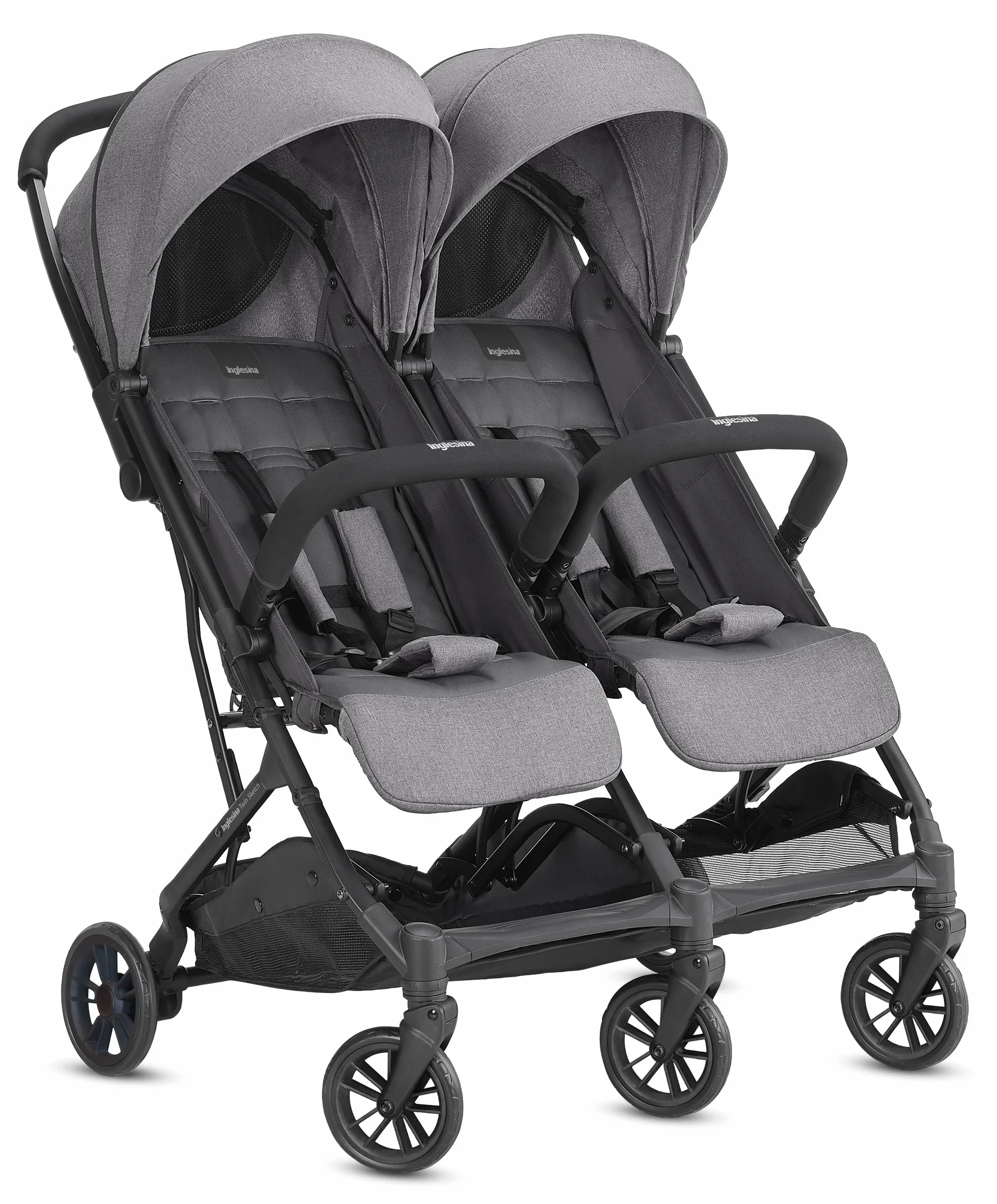 Inglesina Twin Sketch Passeggino Gemellare, Grigio, Ultraleggero, Compatto, per Gemelli o Fratelli e Sorelle, Adatto fino a 15 kg per bambino