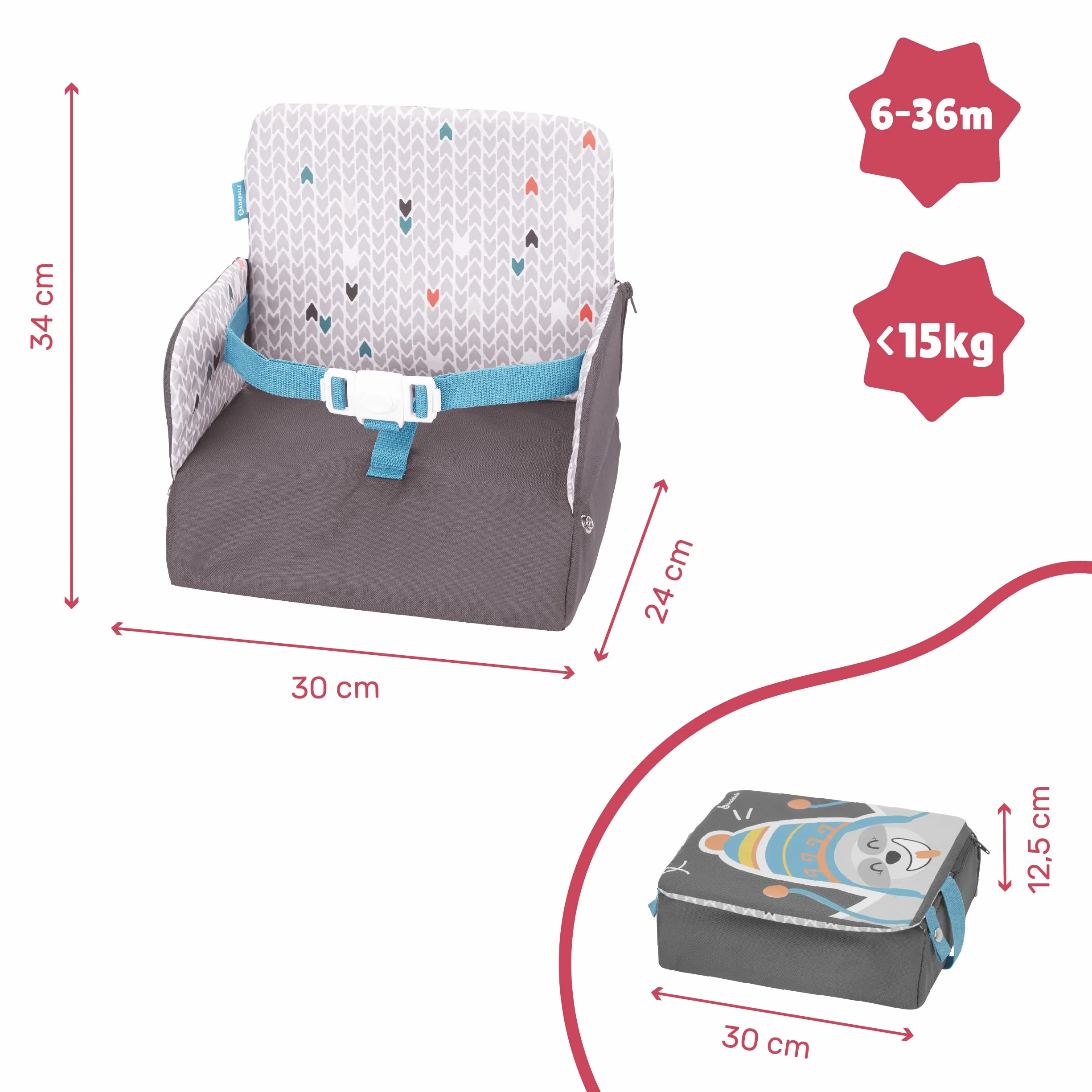 Badabulle Rialzo Sedia per Bambini Yummy Travel - Portatile, Leggero e universale -6-36 mesi d'età o un peso massimo di 15 kg
