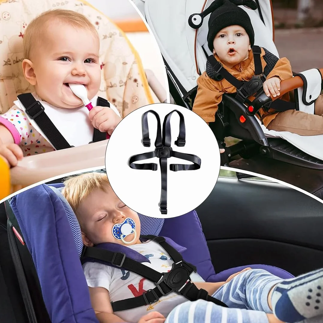 Cinture Passeggino Universali, Seggiolone Cintura Imbracatura di Sicurezza per Bambini, Passeggini Cintura Seggiolone a Regolabile Cinghie Universale per Auto Carrozzina Seggiolon (Nero)