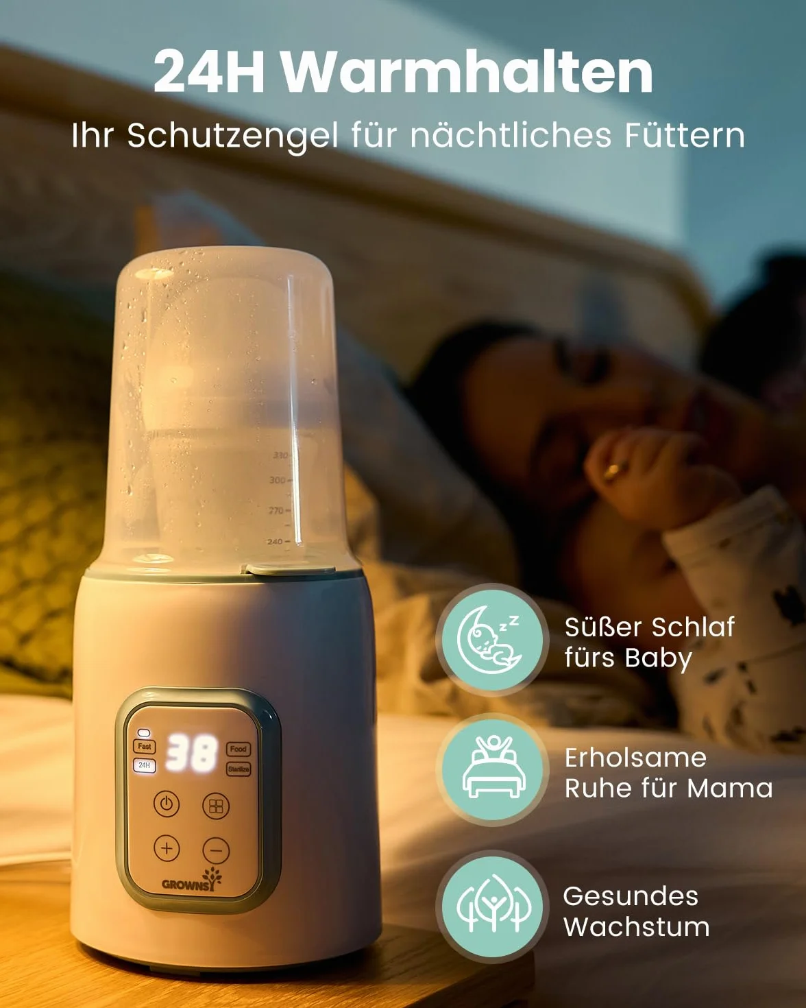 Scaldabiberon per Bambini, GROWNSY Scaldabiberon 10-in-1 per tutte le biberon con Timer, controllo preciso della temperatura e spegnimento automatico, scaldabiberon multifunzionale per latte materno