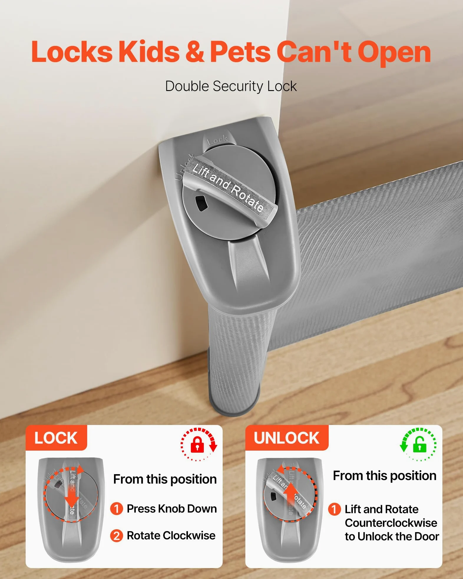 VEVOR Cancelletto Retrattile, Estensibile Fino a 1850 mm di Larghezza, 795 mm di Altezza, con Blocco di Sicurezza, Attraversabile Senza Inciampare, Cancelletto in Rete per Cani Scale, Grigio