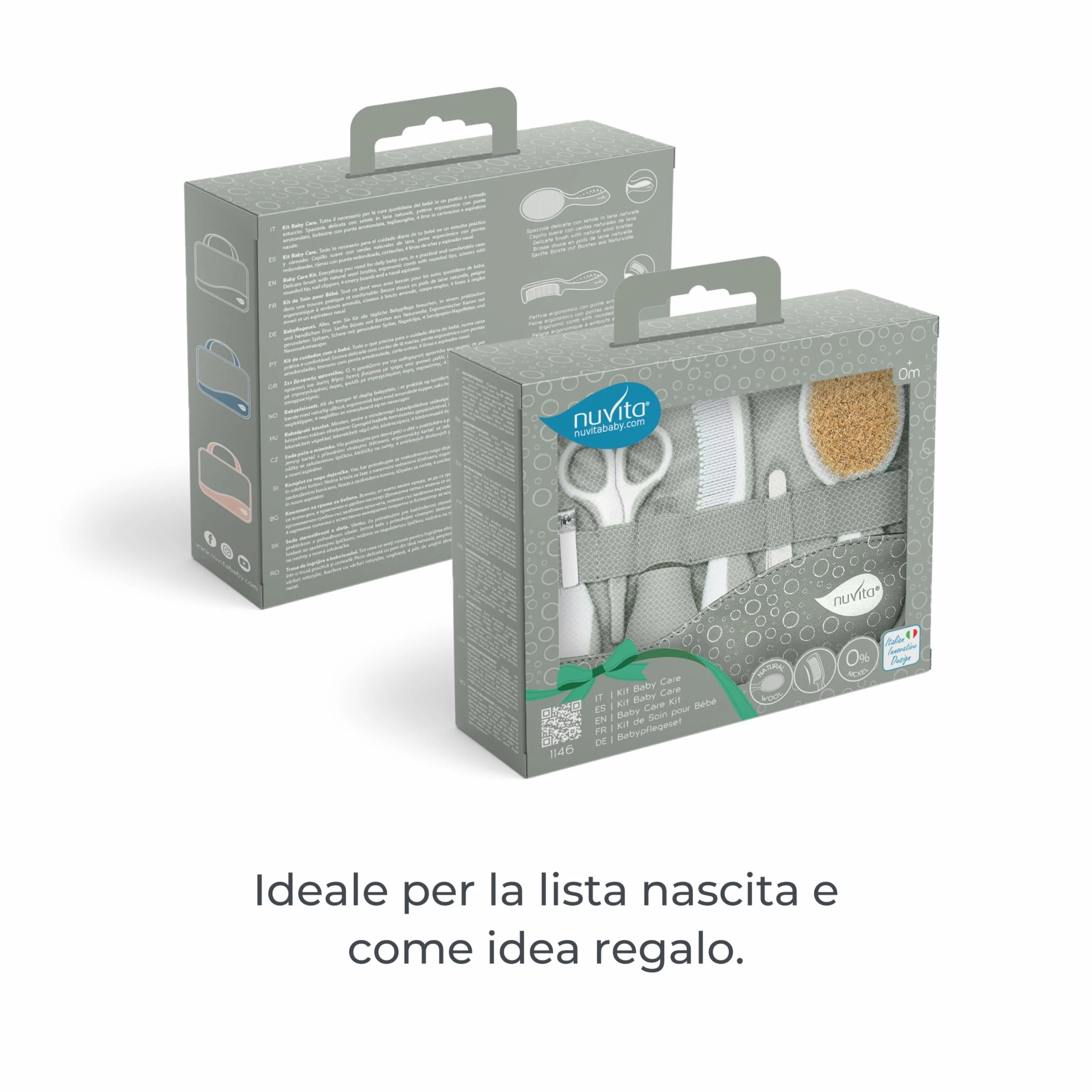 Nuvita 1146 | Set Completo per la Cura del Bambino | Trousse da Bagno | Bellezza per Neonati | Forbicine per Unghie e Capelli Senza BPA | Marchio UE | Sage Green
