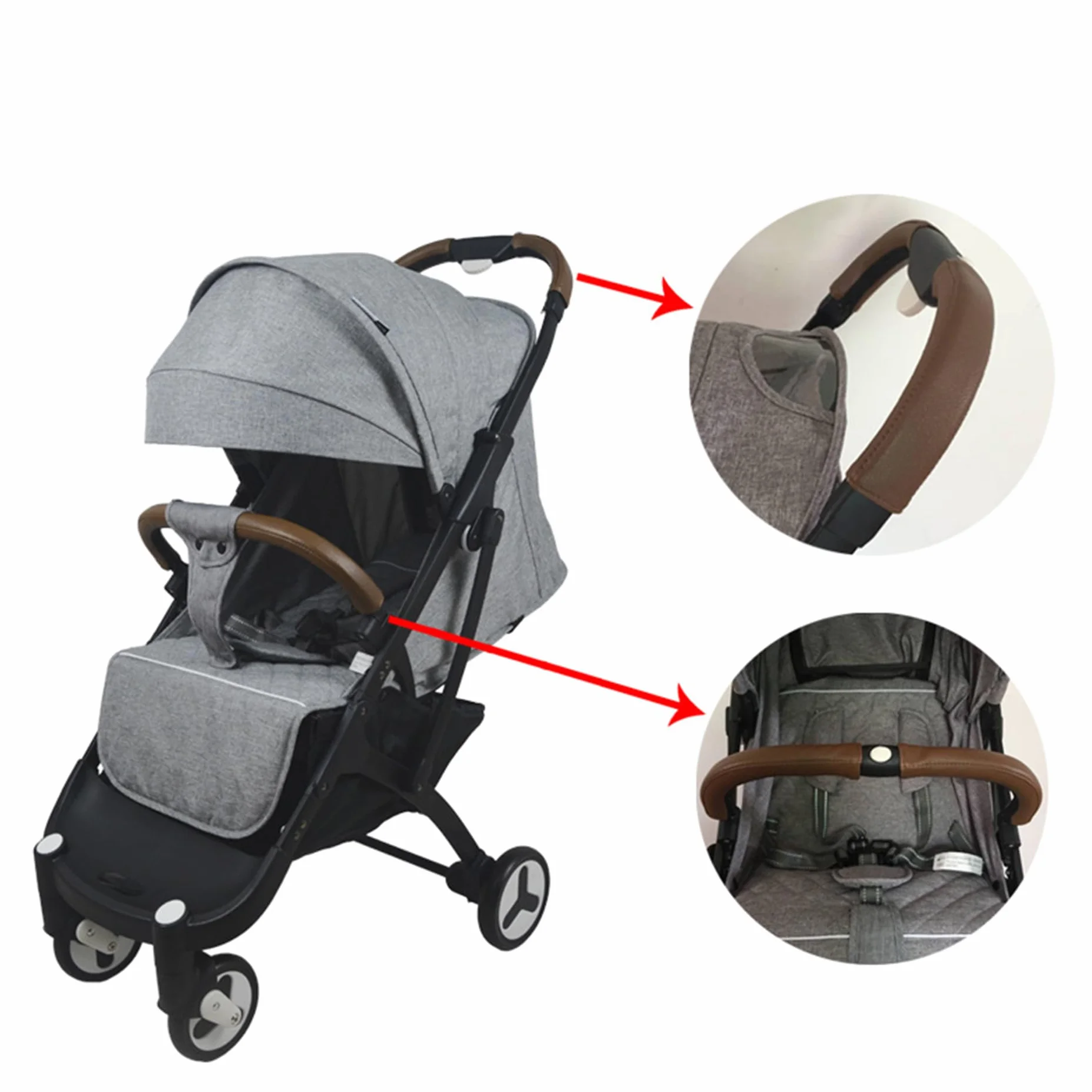 Set di 4 Coperture per Maniglie in Pelle PU Antipolvere, Accessori per Passeggino, Protezione per Maniglia Passeggino Adatto alla Maggior Parte dei Modelli di Passeggini
