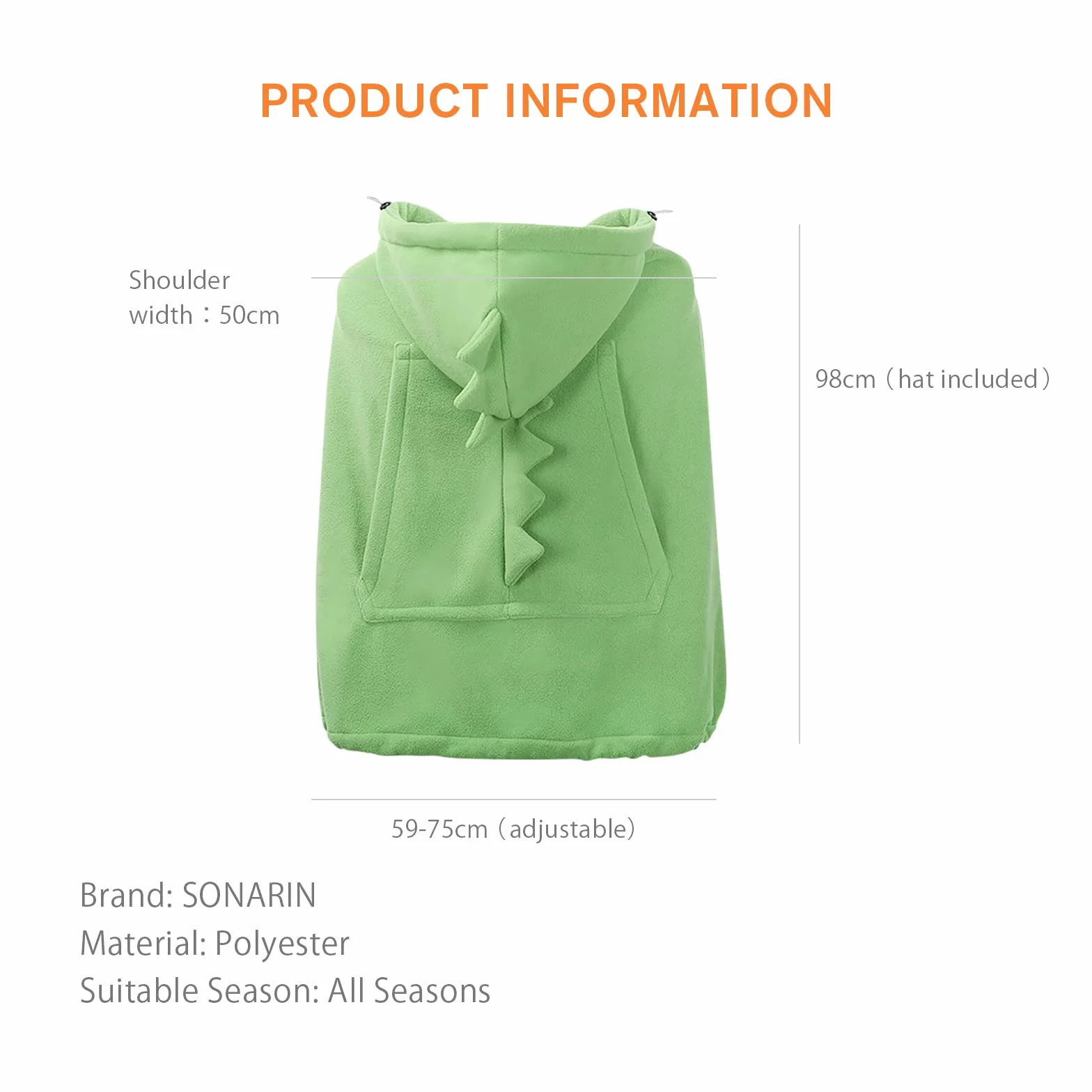 SONARIN Copertina per Marsupio Caldo,Universale Copri Marsupio Cover Invernale per Fascia Portabebè Incappucciato Copertura Mantello A Prova di Vento con Tasca Frontale(Verde)
