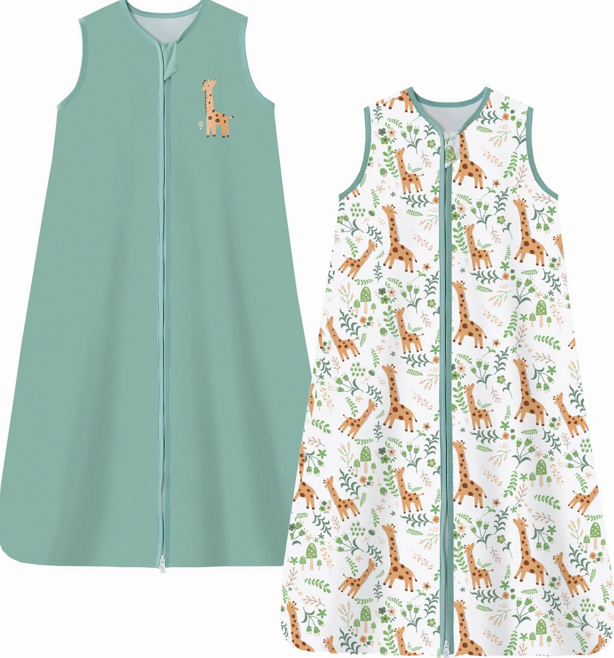 Chilsuessy Sacco nanna estivo per bambini piccoli, senza maniche, per l'estate e la primavera, 100% cotone, verde chiaro + giraffa, altezza 130 – 150 cm