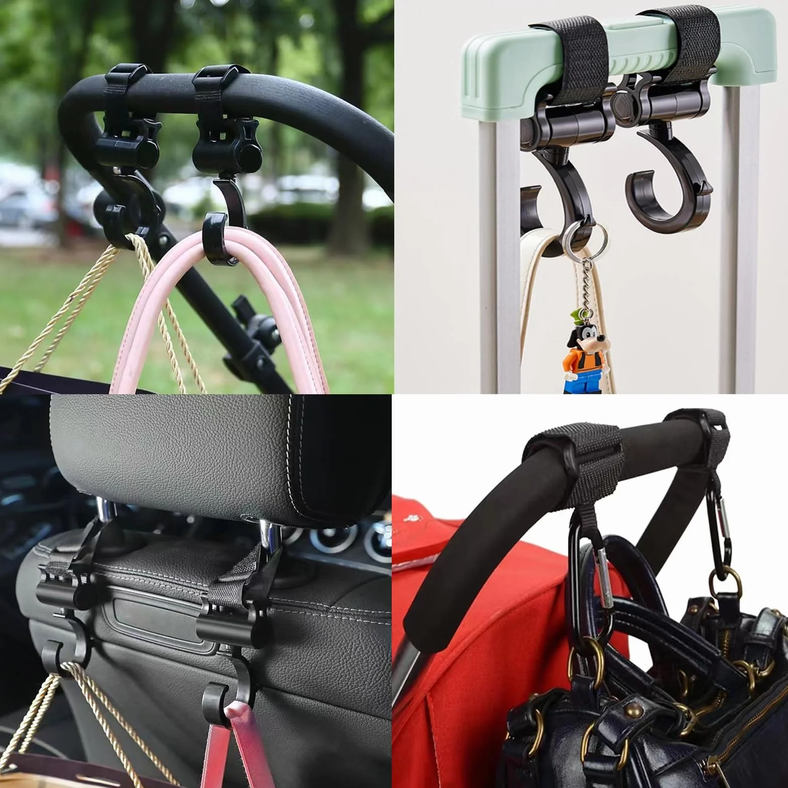6 Pack Ganci Passeggino per Porta Borse Ganci Multifunzione Appendi la Spesa & le Borse in Tutta Sicurezza Sulla Tua Carrozzina o Sul Passeggino, Ganci per Passeggino Universale