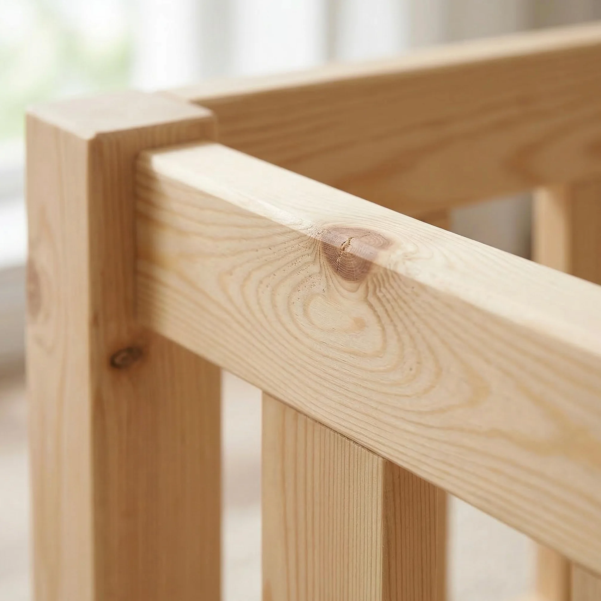 ecoMI Letto per bambini con protezione anticaduta e rete a doghe, letto da pavimento Montessori in legno di pino massiccio, letto singolo, naturale, 80 x 160 cm