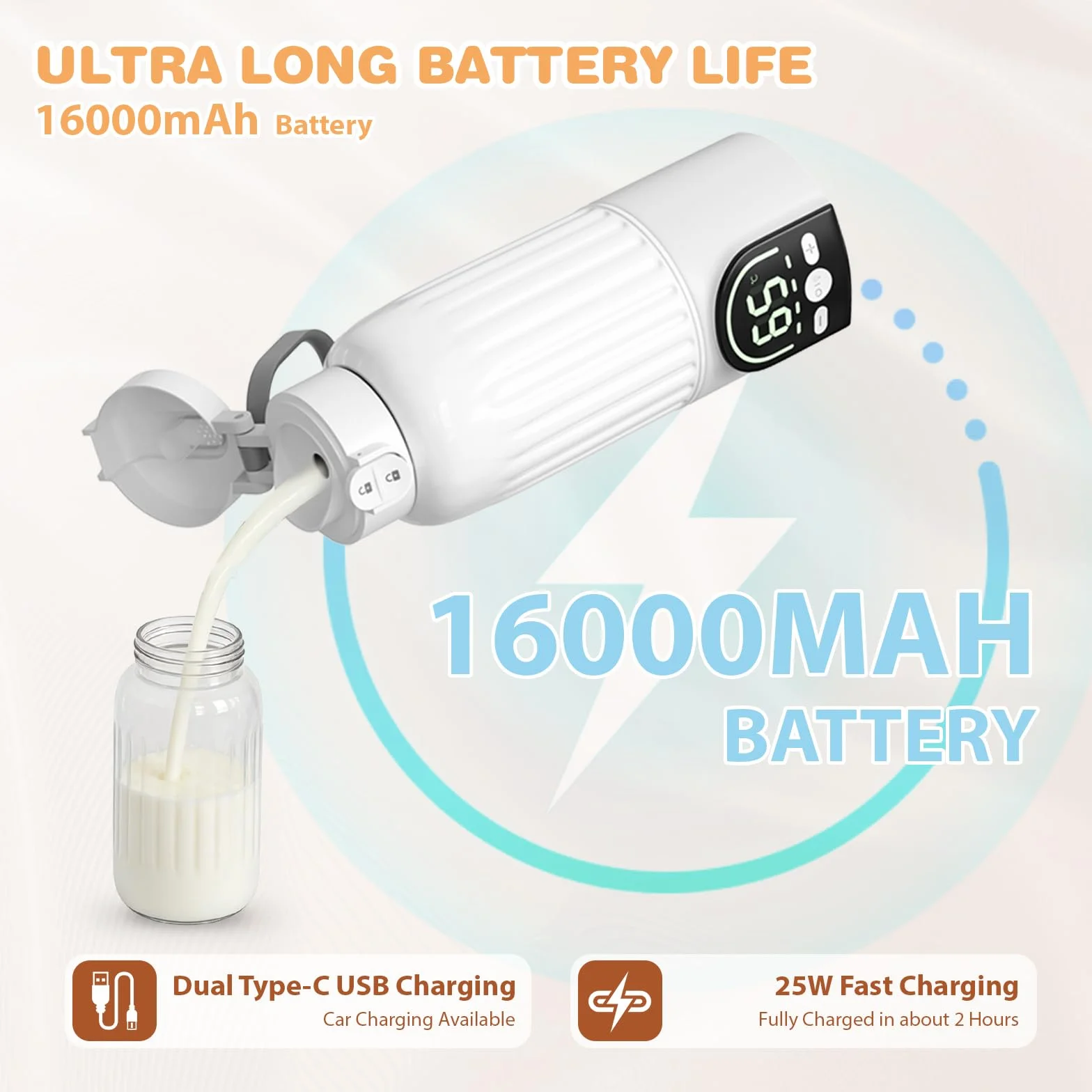 Scaldabiberon Portatile,Scaldabiberon Portatile Senza Fili per Latte Materno 500 ml,Riscaldamento Rapido e Controllo Preciso della Temperatura,Scaldalatte con Batteria e Caricabatterie