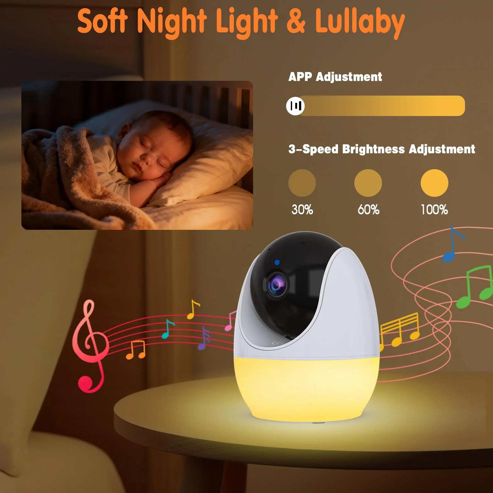 Babyphone con fotocamera e app, monitor da 4,3" con zoom, visione notturna, pianto/movimento/rilevazione del rumore/ninna
